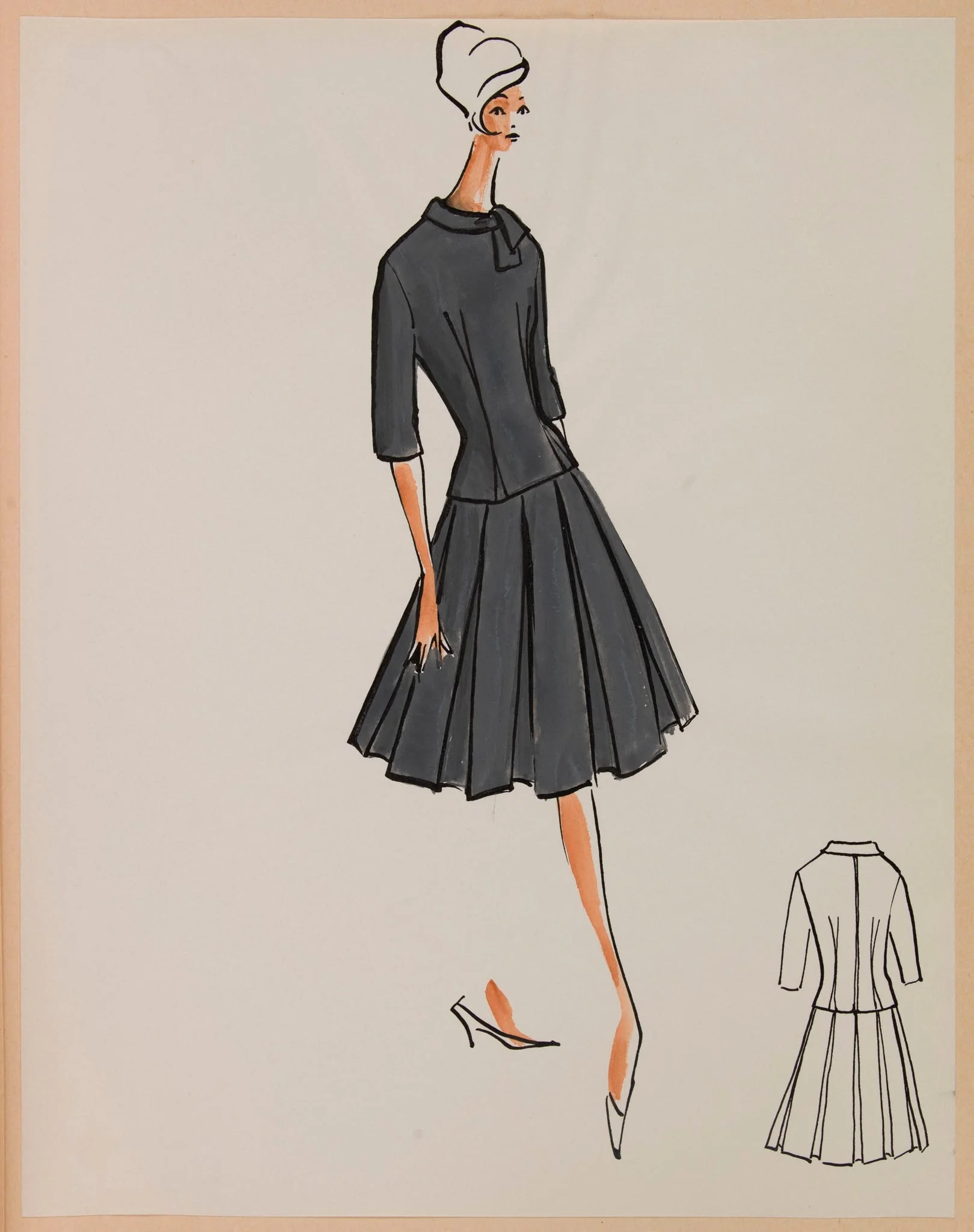 Tailleur gris foncé à jupe à larges plis, by Marie-Louise Carven, 1959