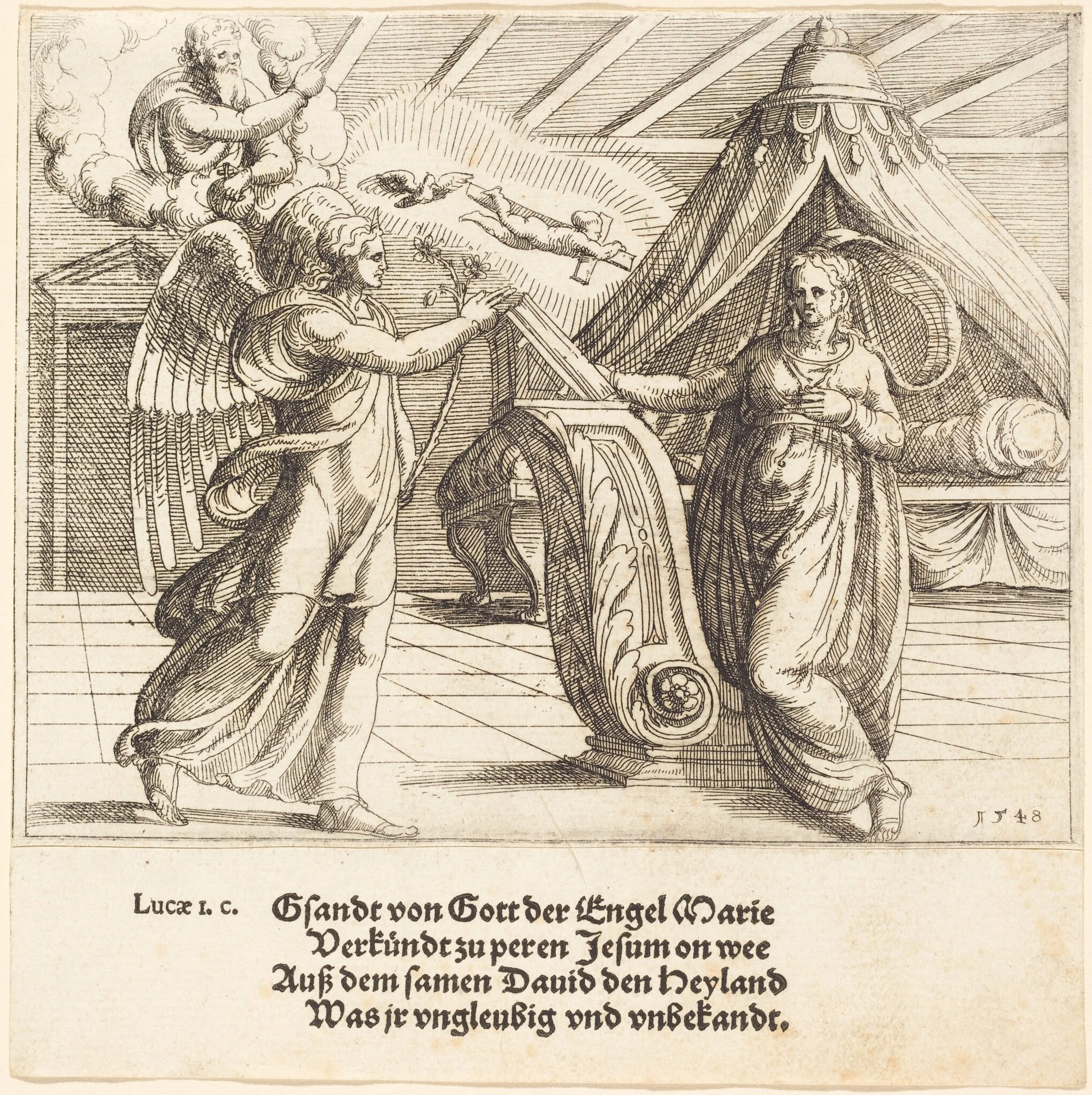The Annunciation, by Augustin Hirschvogel, ink, 1548