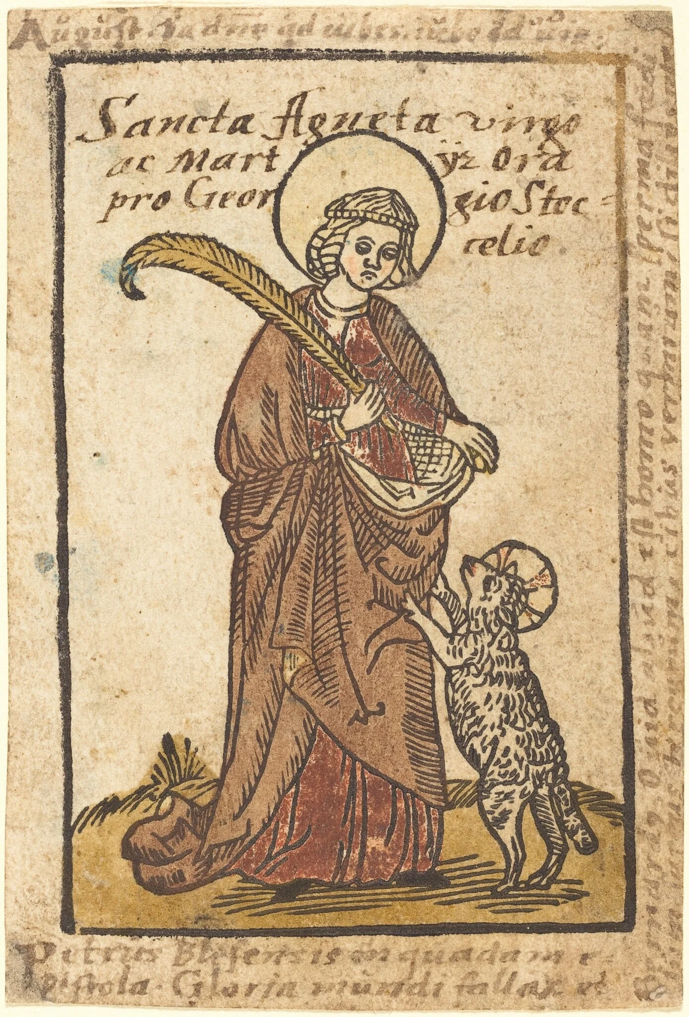 Saint Agnes, by German 15th Century, ink, 1490