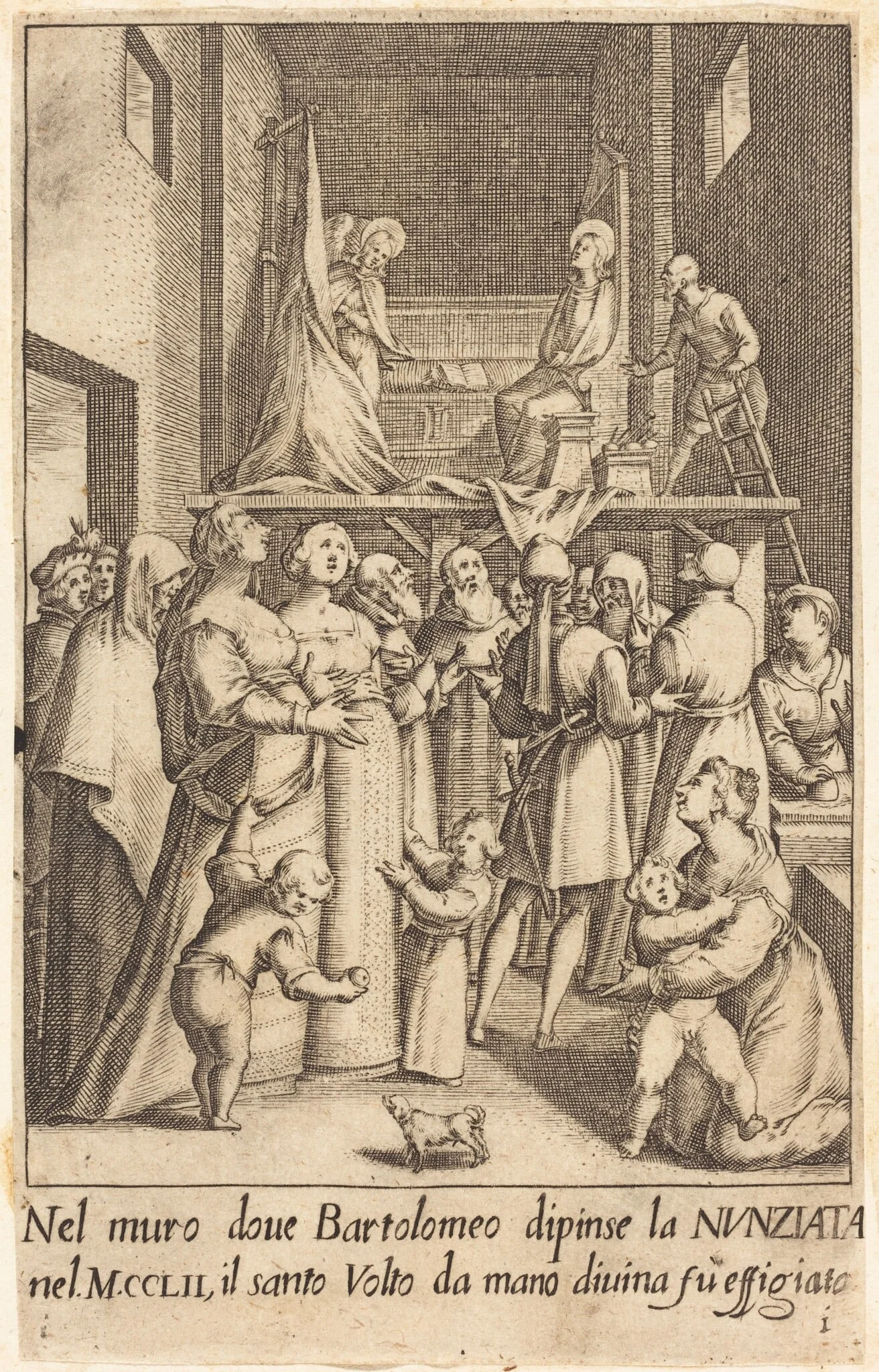 Painting of the Annunciation, by Jacques Callot, ink, 1619