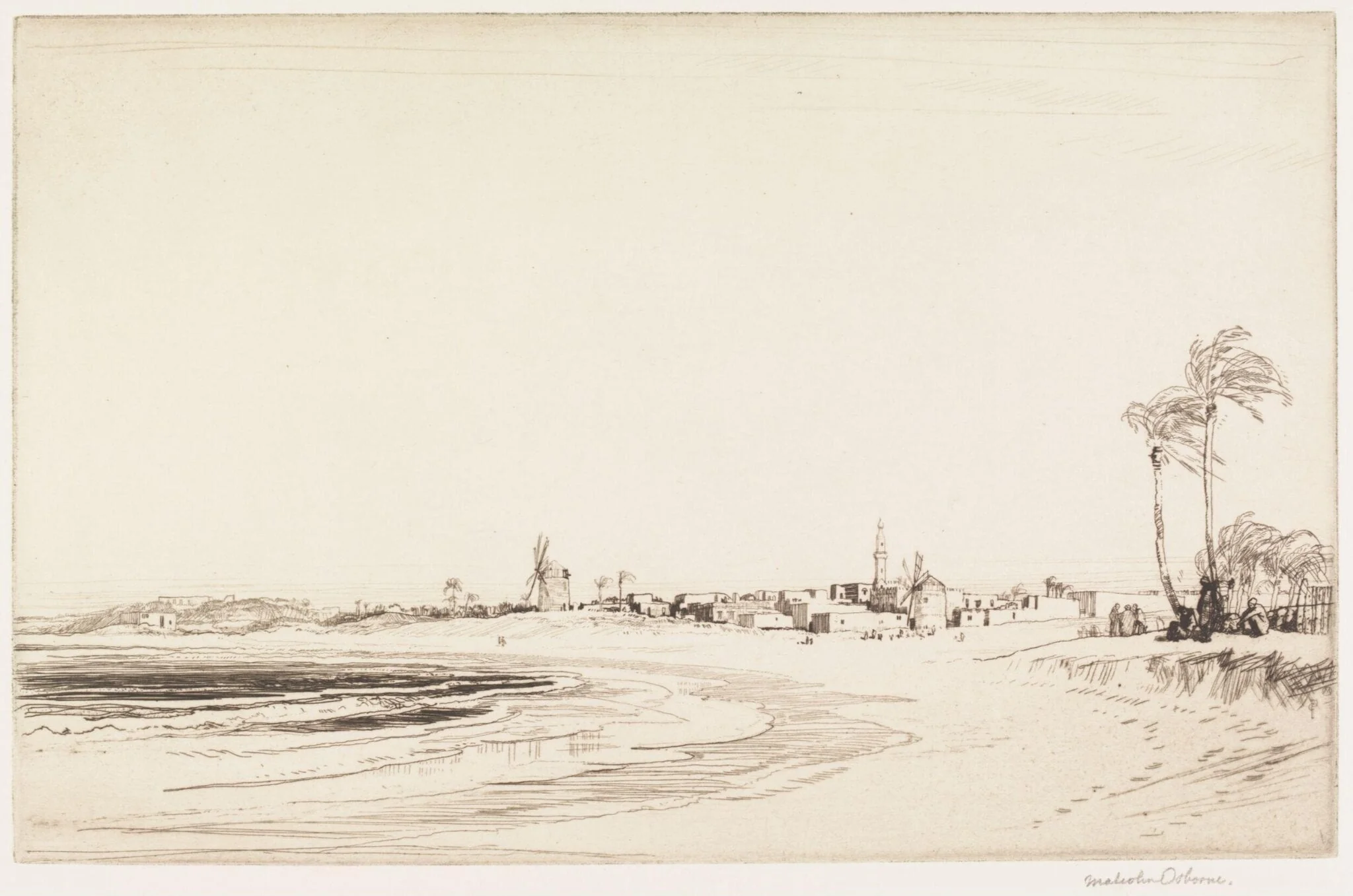Montaza Bay, by Malcolm Osborne, ink, 1920