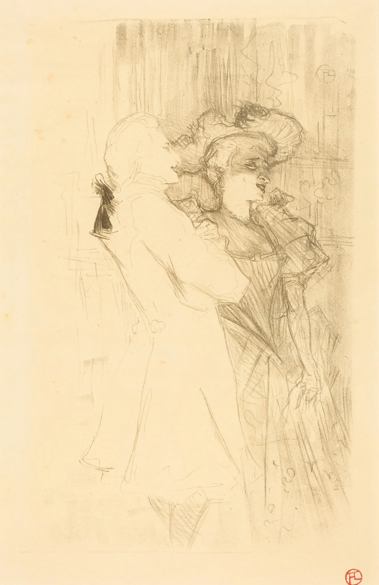 Lender and Auguez in  "La chanson de fortunio" (Lender et Auguez dans "La chanson de fortunio"), by Henri de Toulouse-Lautrec, ink, 1895