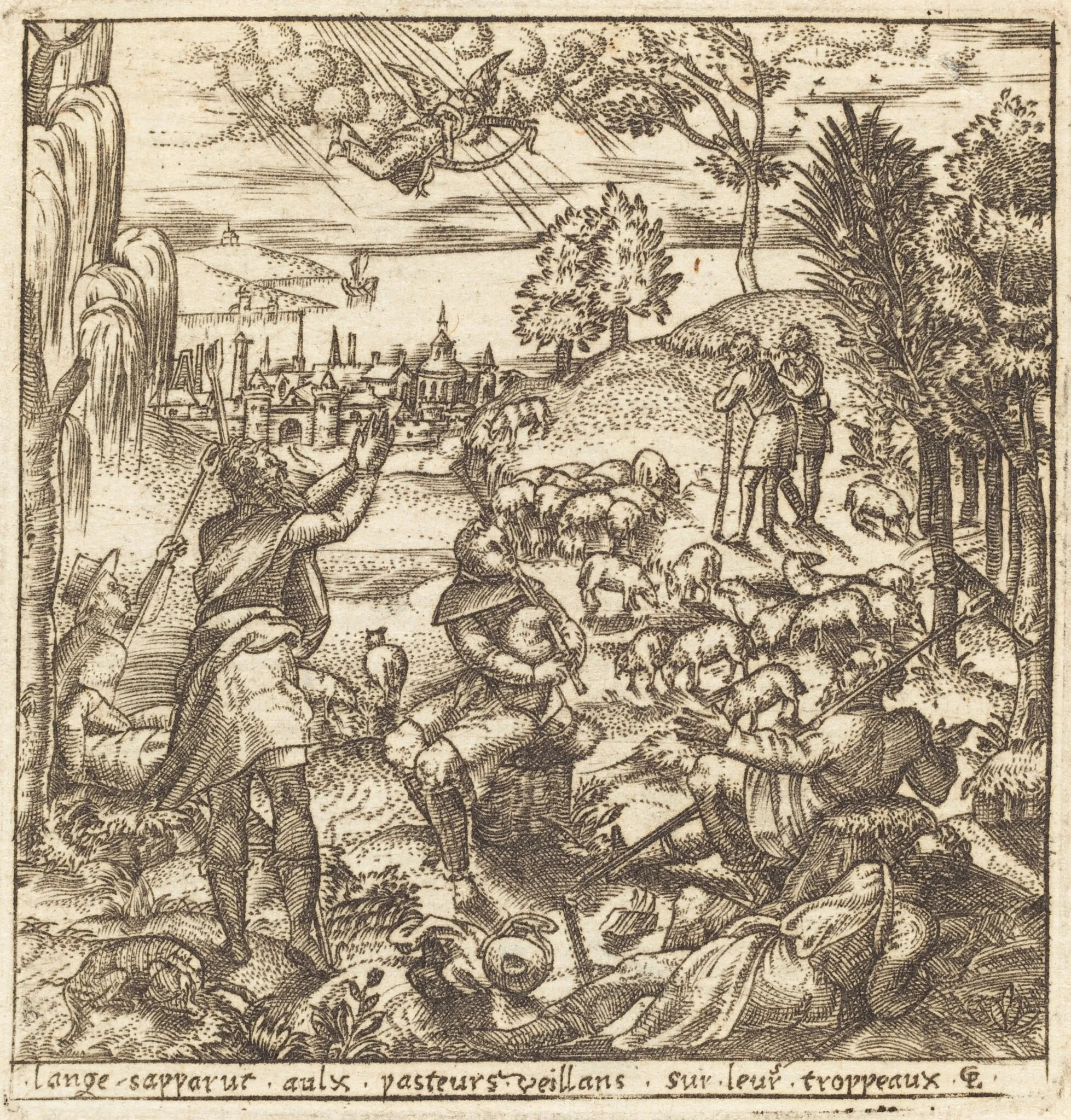 The Annunciation to the Shepherds, by Léonard Gaultier, ink, 1578