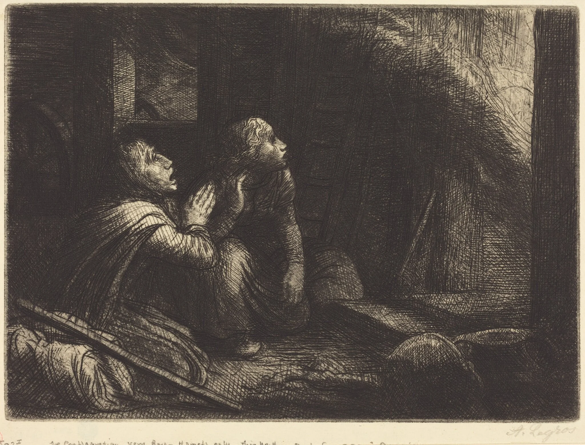 Fire, 3rd plate (L'incendie), by Alphonse Legros, ink, 1874