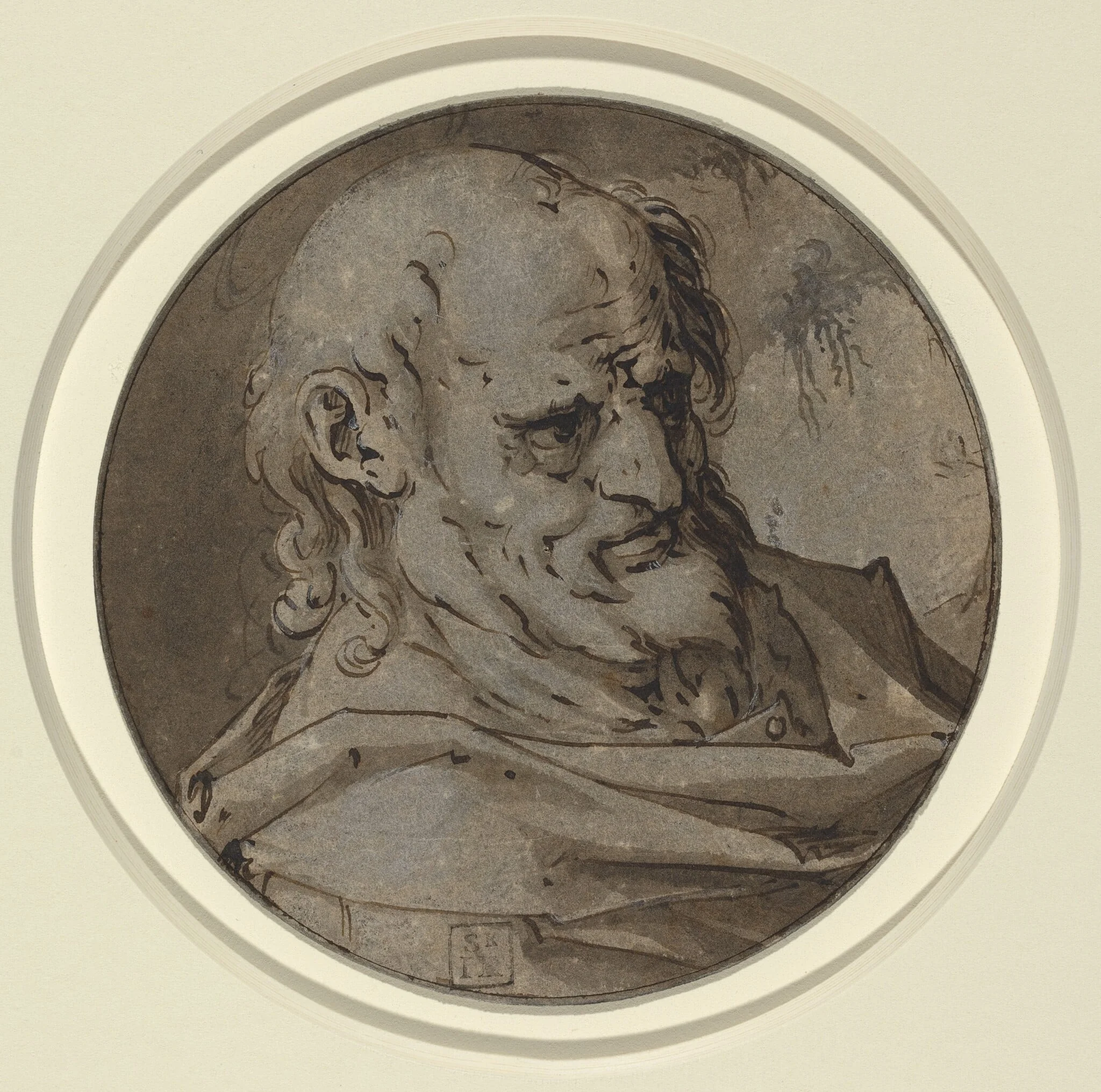 Head of an Apostle, by Hendrik Goltzius, ink, 1588