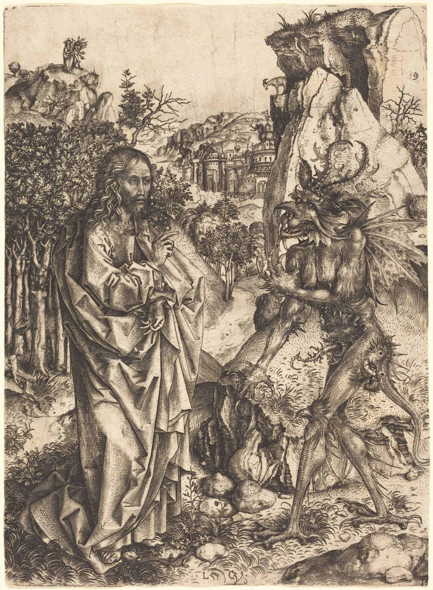 The Temptation of Christ, by Master L. Cz., ink, 1502
