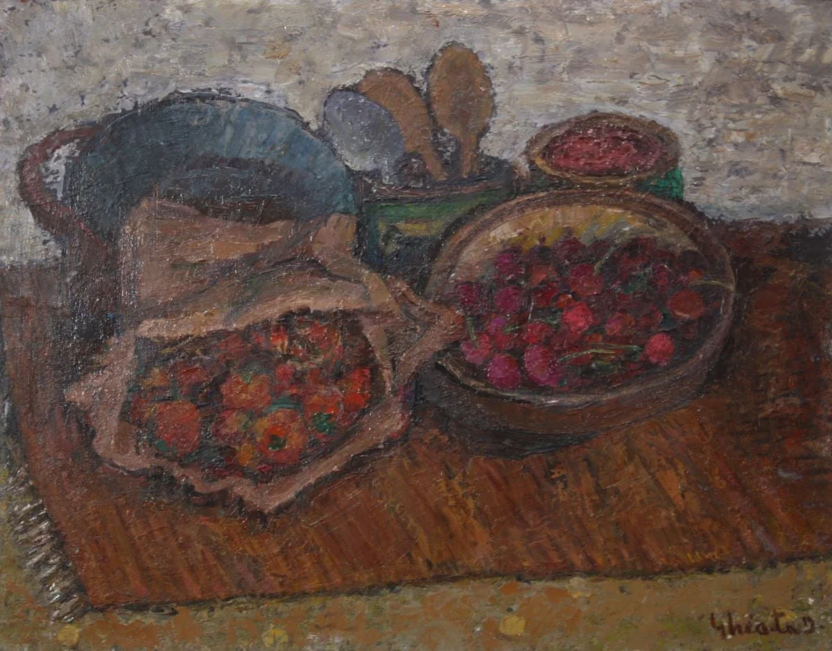 Natură moartă cu căpșuni, by Dumitru Ghiață, unspecified