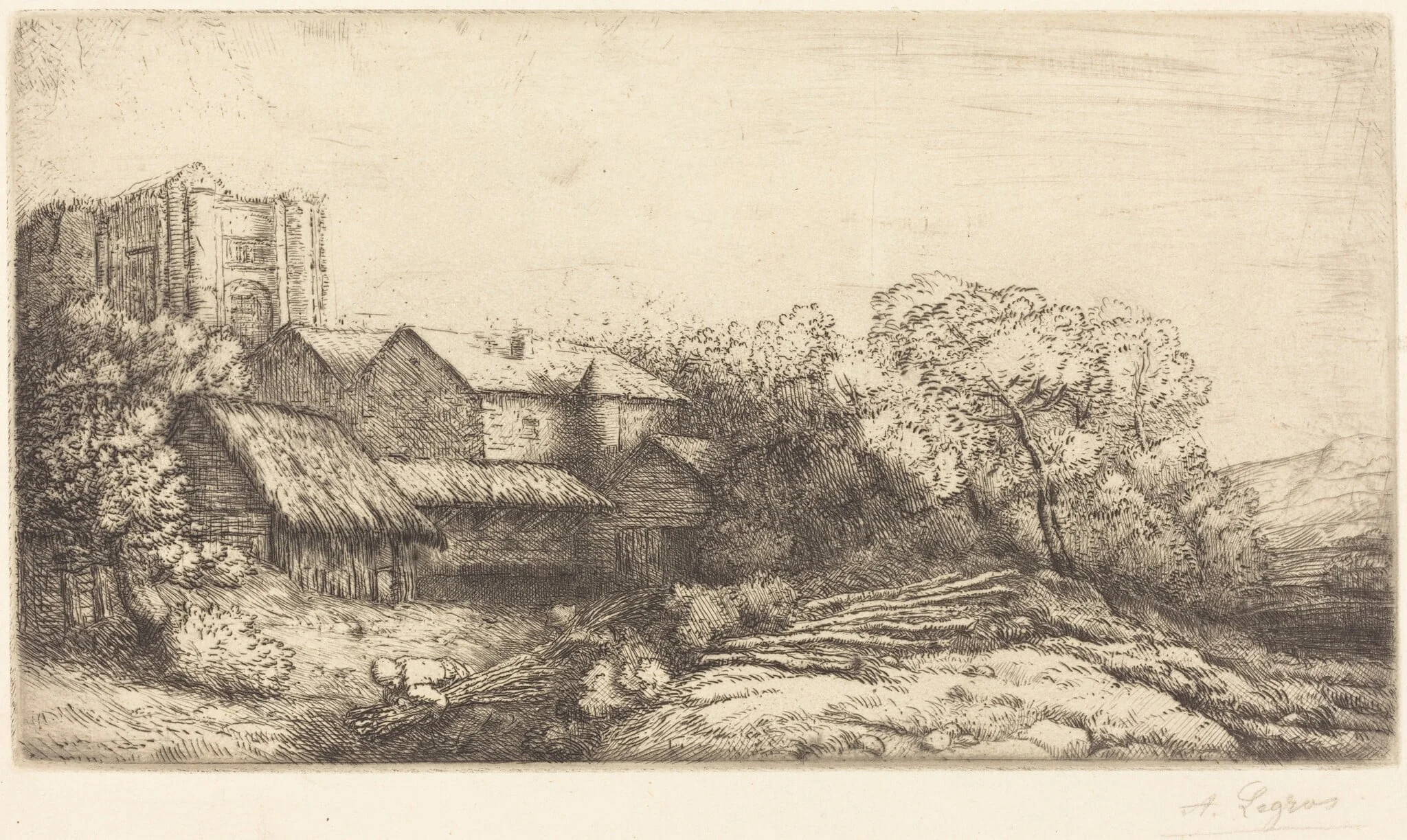 Farm at the Monastery (La ferme de l'abbaye), by Alphonse Legros, ink, 1874