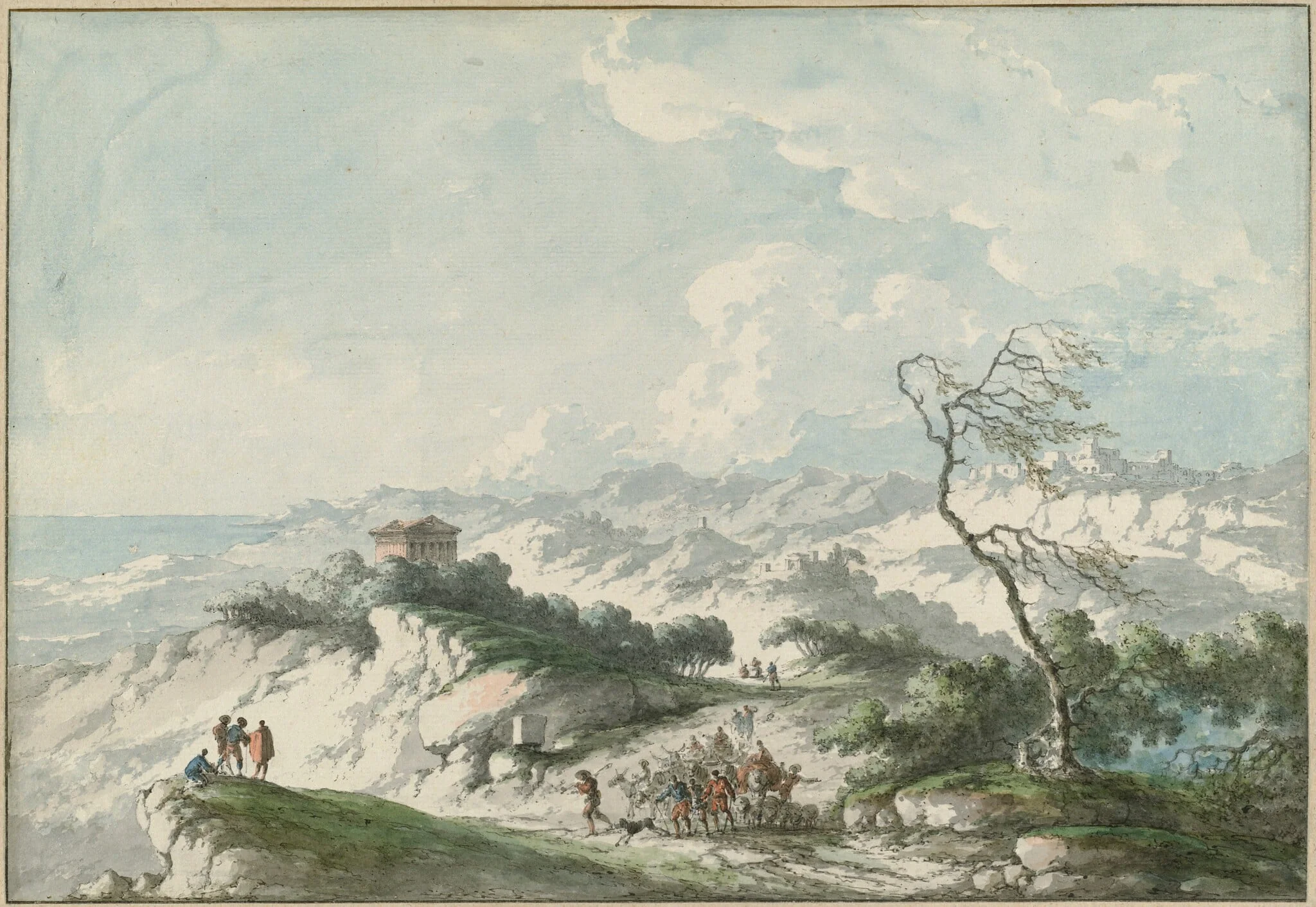 Second View of the Agrigento Countryside, by Claude-Louis Châtelet, ink, 1778