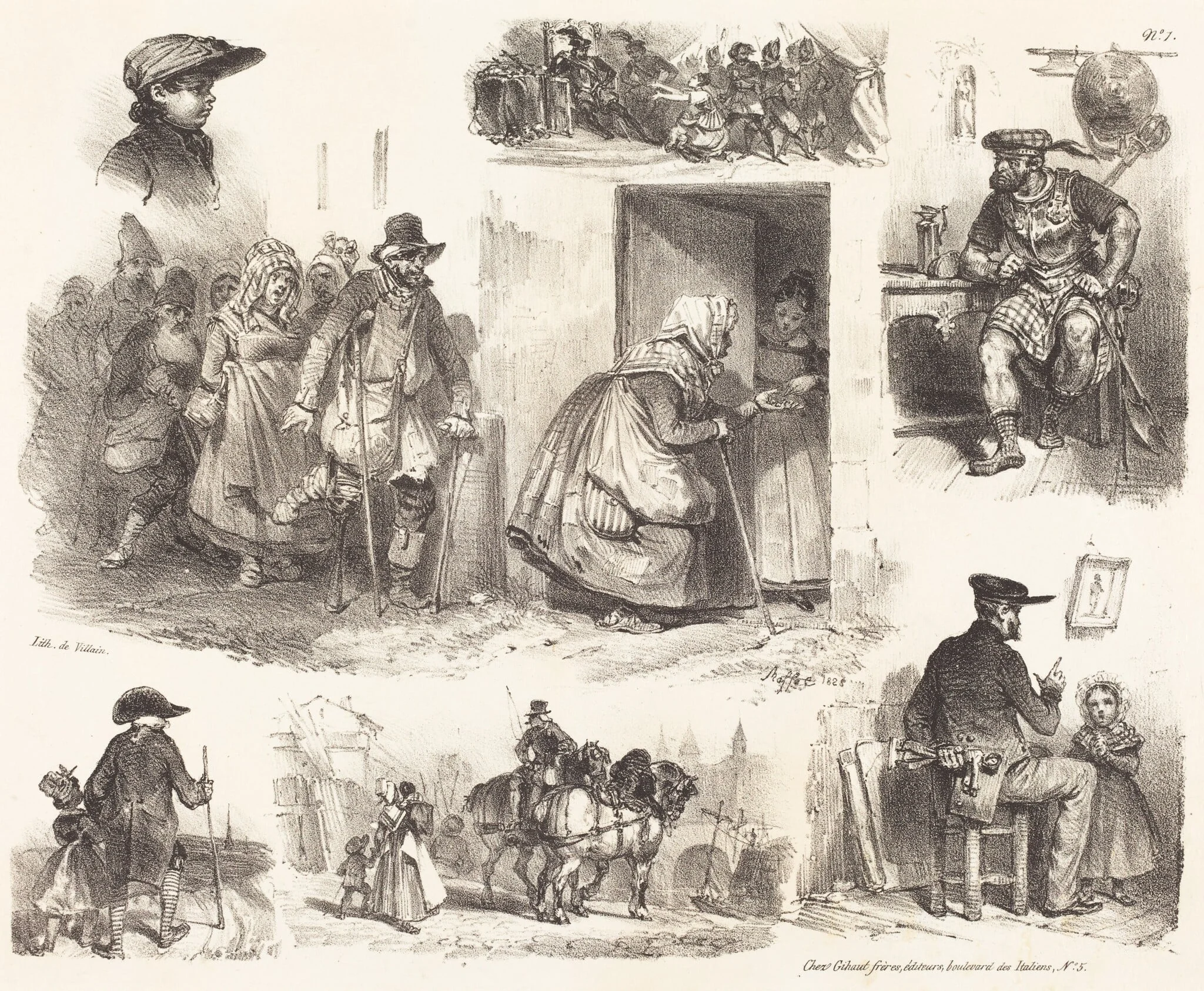 Eight Vignettes of Genre Incidents, by Auguste Raffet, ink, 1832