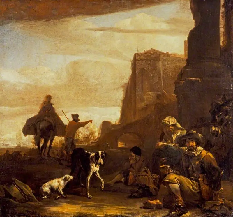 Figures near a Seaport