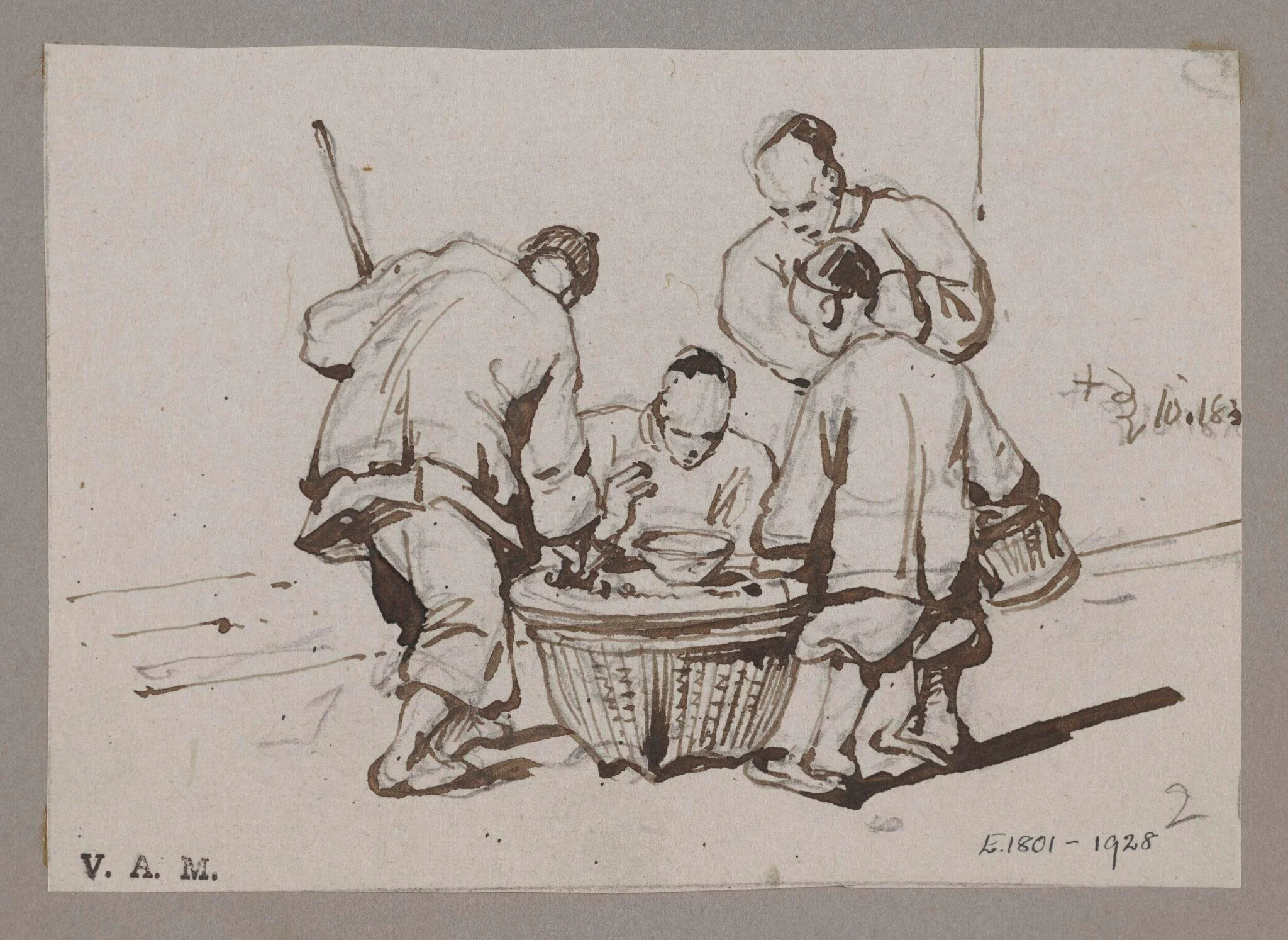 Chinese figures around a covered basket, by George Chinnery, 11