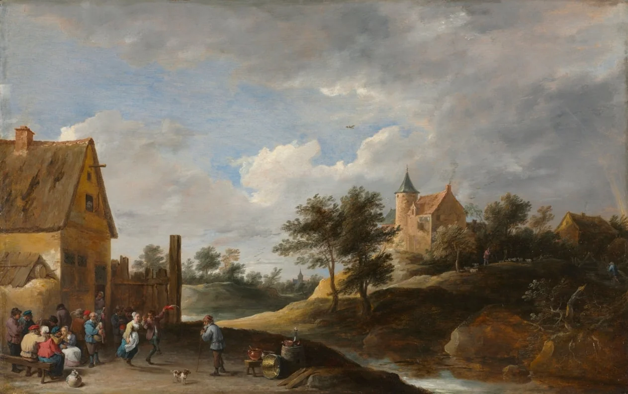 Landscape with Peasants Dancing, by David Teniers the Younger, unspecified, 1648