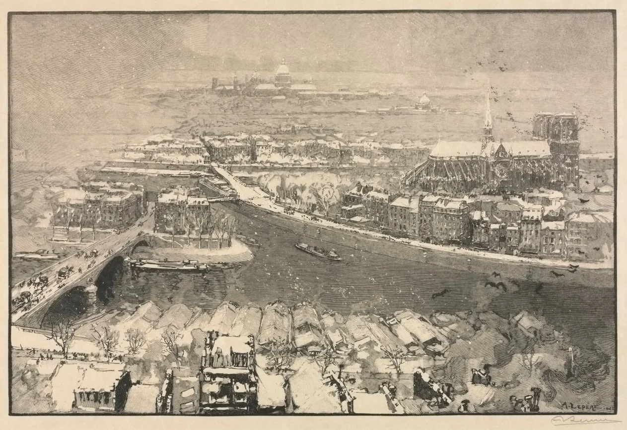 Paris under Snow, by Auguste Lepère, 1890