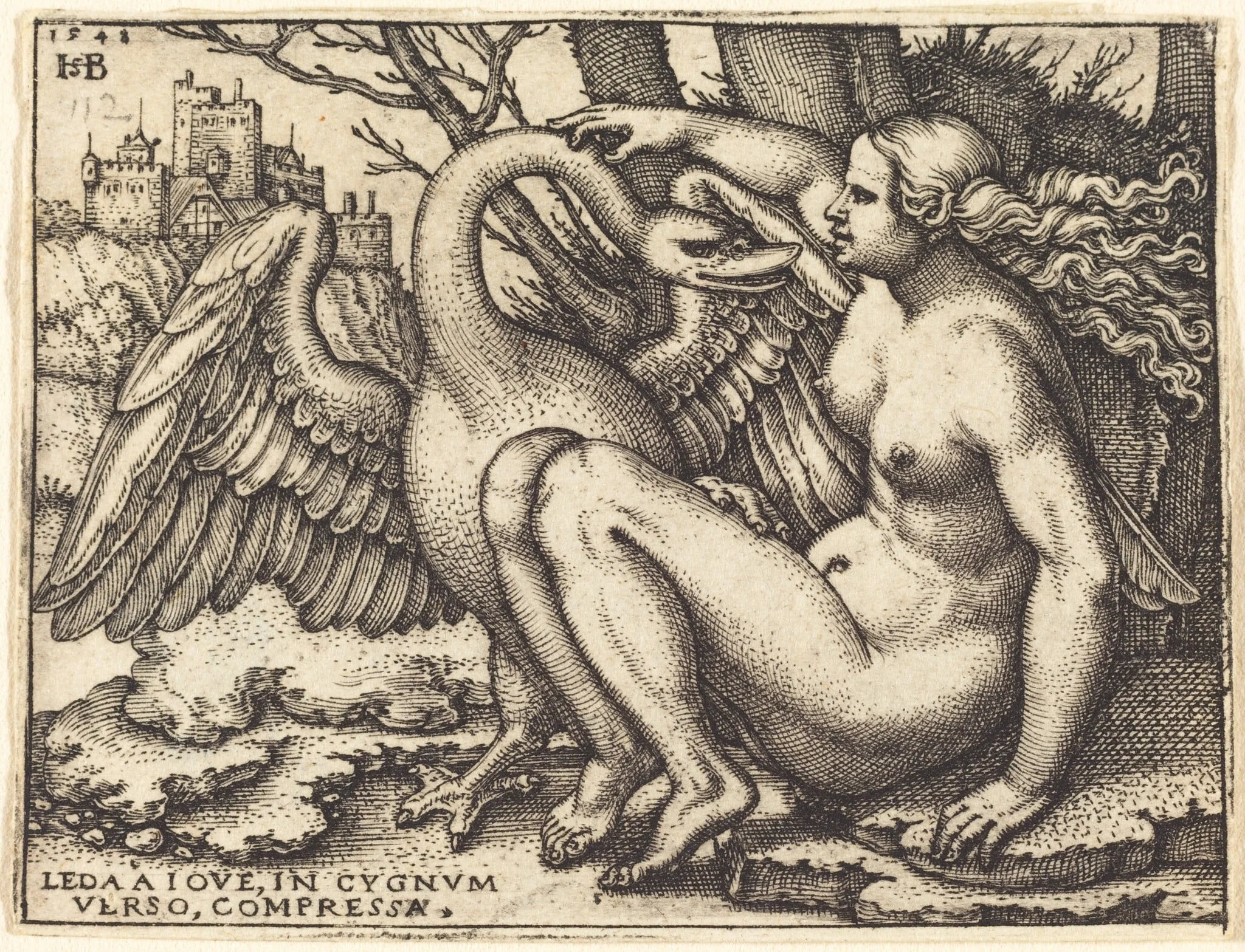 Leda and the Swan, by Sebald Beham, ink, 1548
