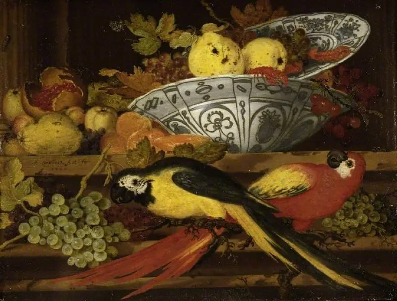 Still-life with fruit and macaws