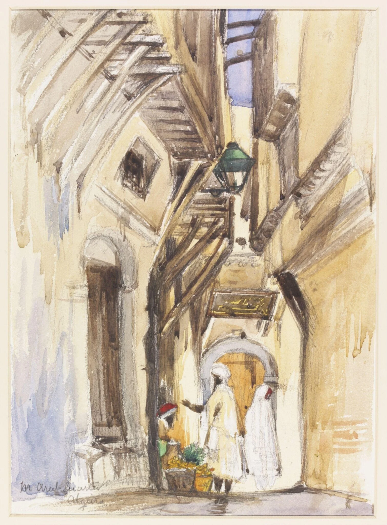 In Arab Quarter Algiers, by Unknown, watercolor, 1905