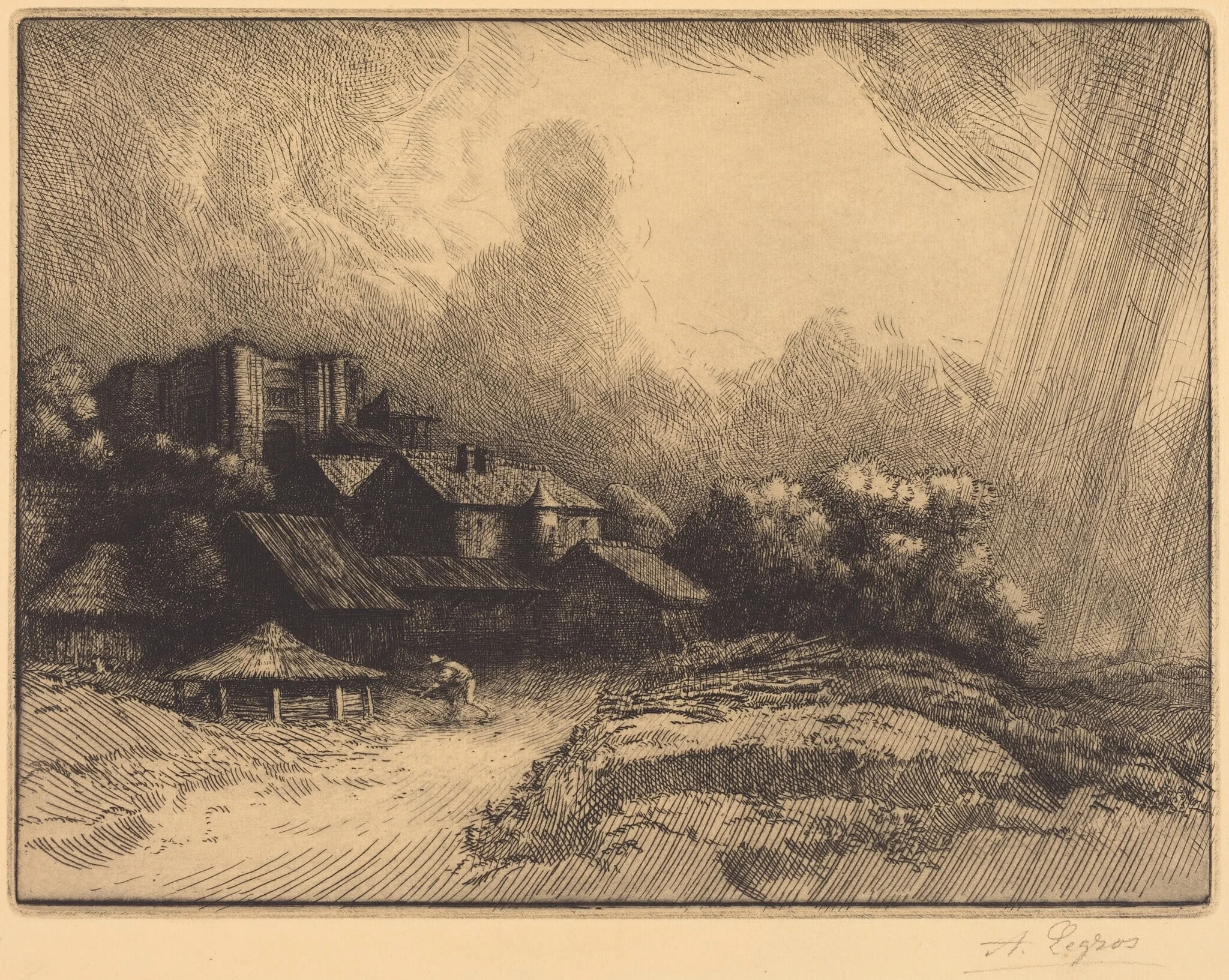 Farm at the Monastery (La ferme de l'abbaye), by Alphonse Legros, ink, 1874