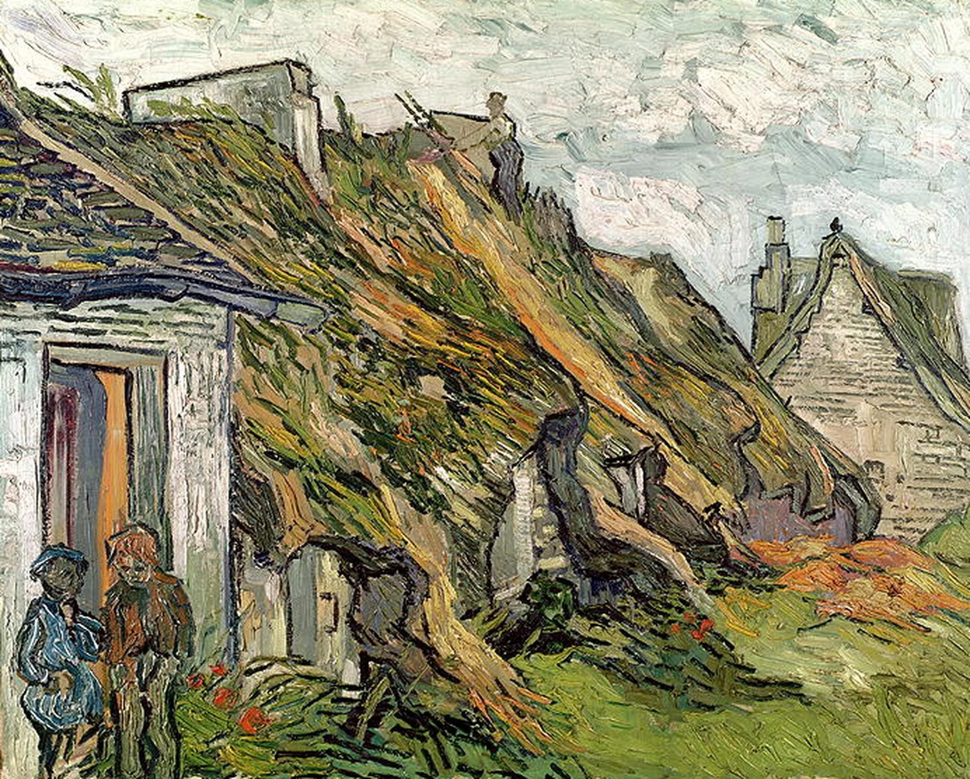 Thatched Sandstone Cottages in Chaponval, by Vincent van Gogh, oil, 1896
