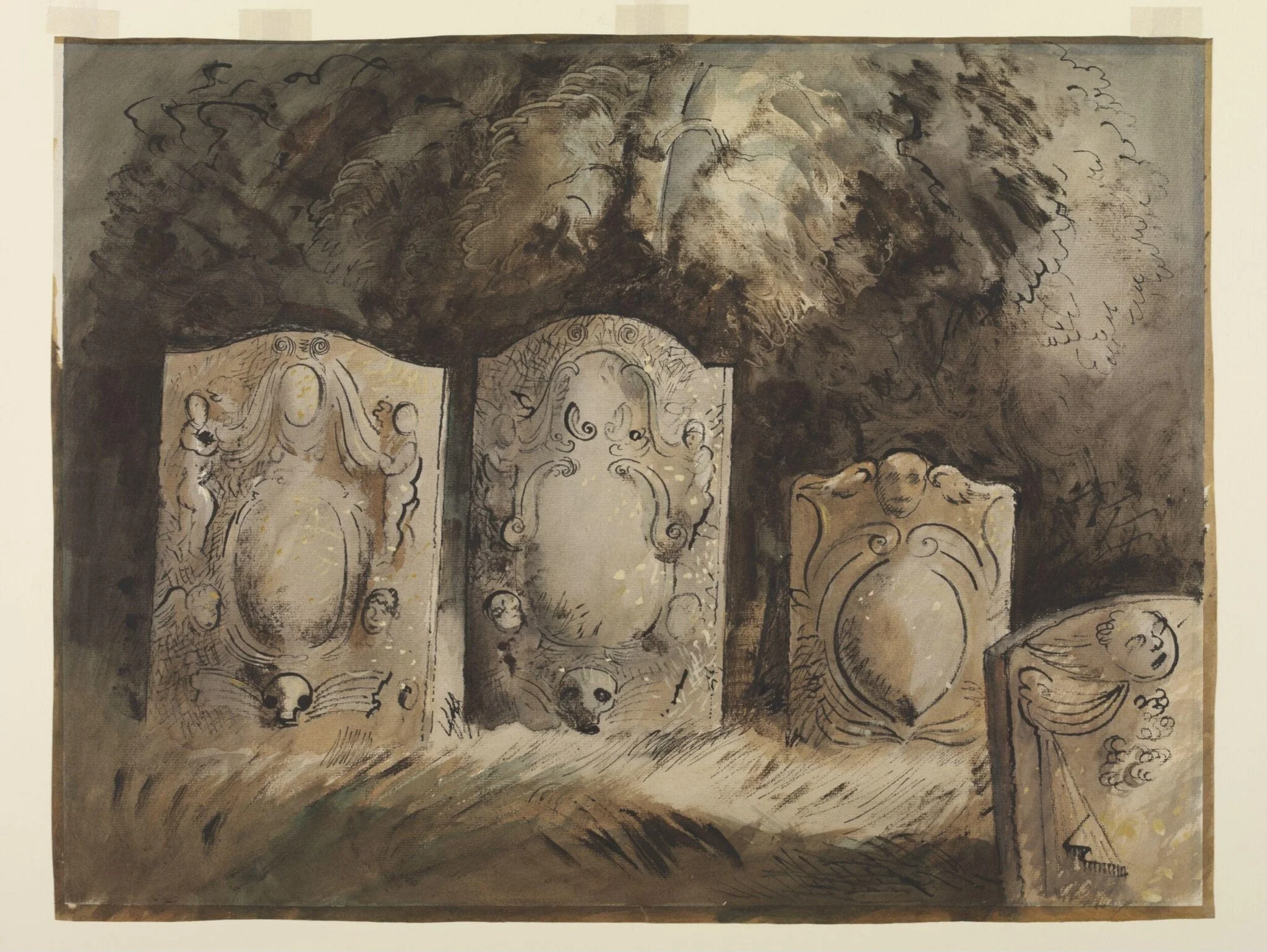 Tombstones, Holy Trinity Churchyard, Hinton-in-the-Hedges, by John Piper, watercolor, 1940