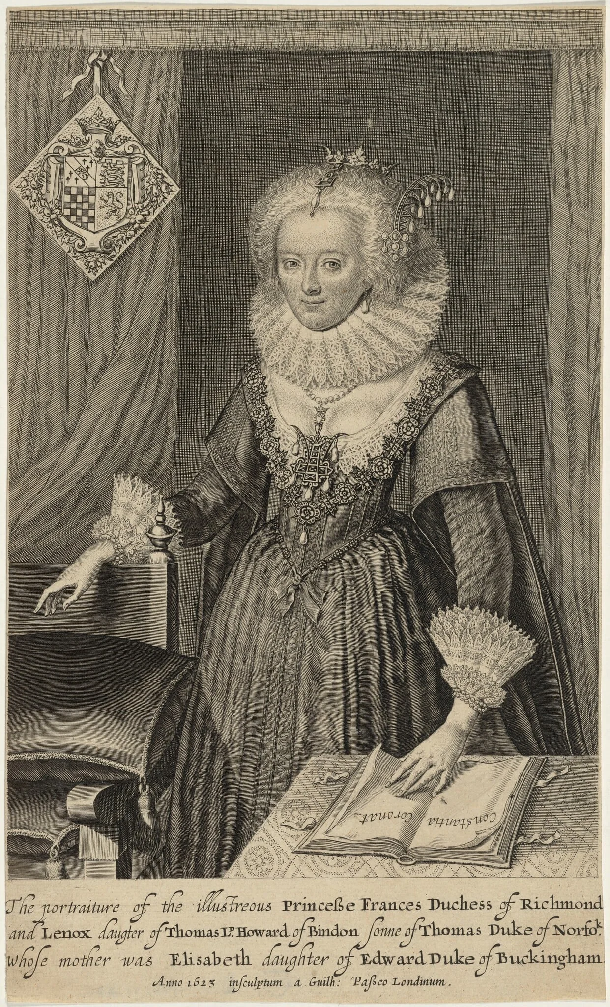 Frances Howard, Duchess of Richmond, by Willem de Passe, ink, 1623