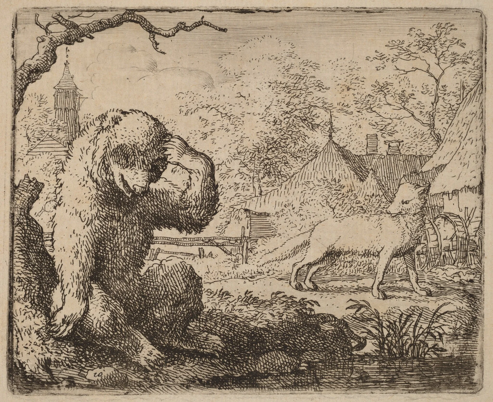 Reynard Mocks the Woeful Bear, by Allart van Everdingen, ink, 1650