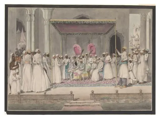 Mubarak ud-Daula, Nawab of Murshidabad, in durbar with the British Resident, Sir John Hadley D'Oyly