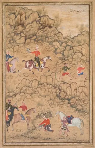 Hunting with falcons in a landscape (recto)