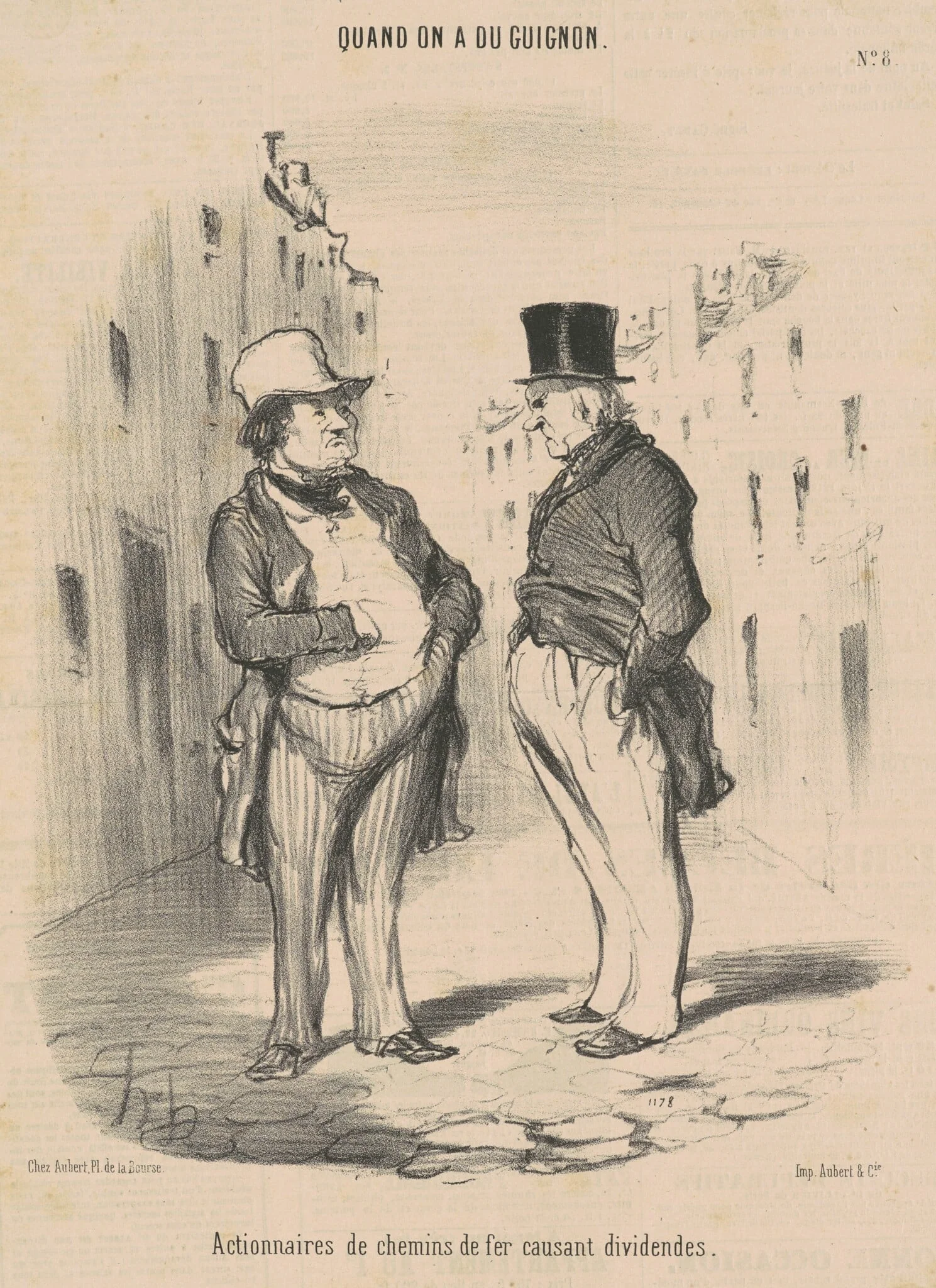 Actionnaires de chemins de fer causant dividendes, by Honoré Daumier, ink, 1848
