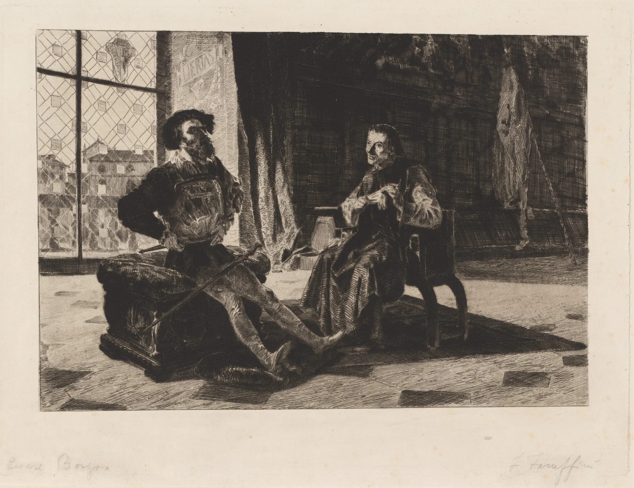 Cesare Borgia and Machiavelli, by Federico Faruffini, ink, 1866
