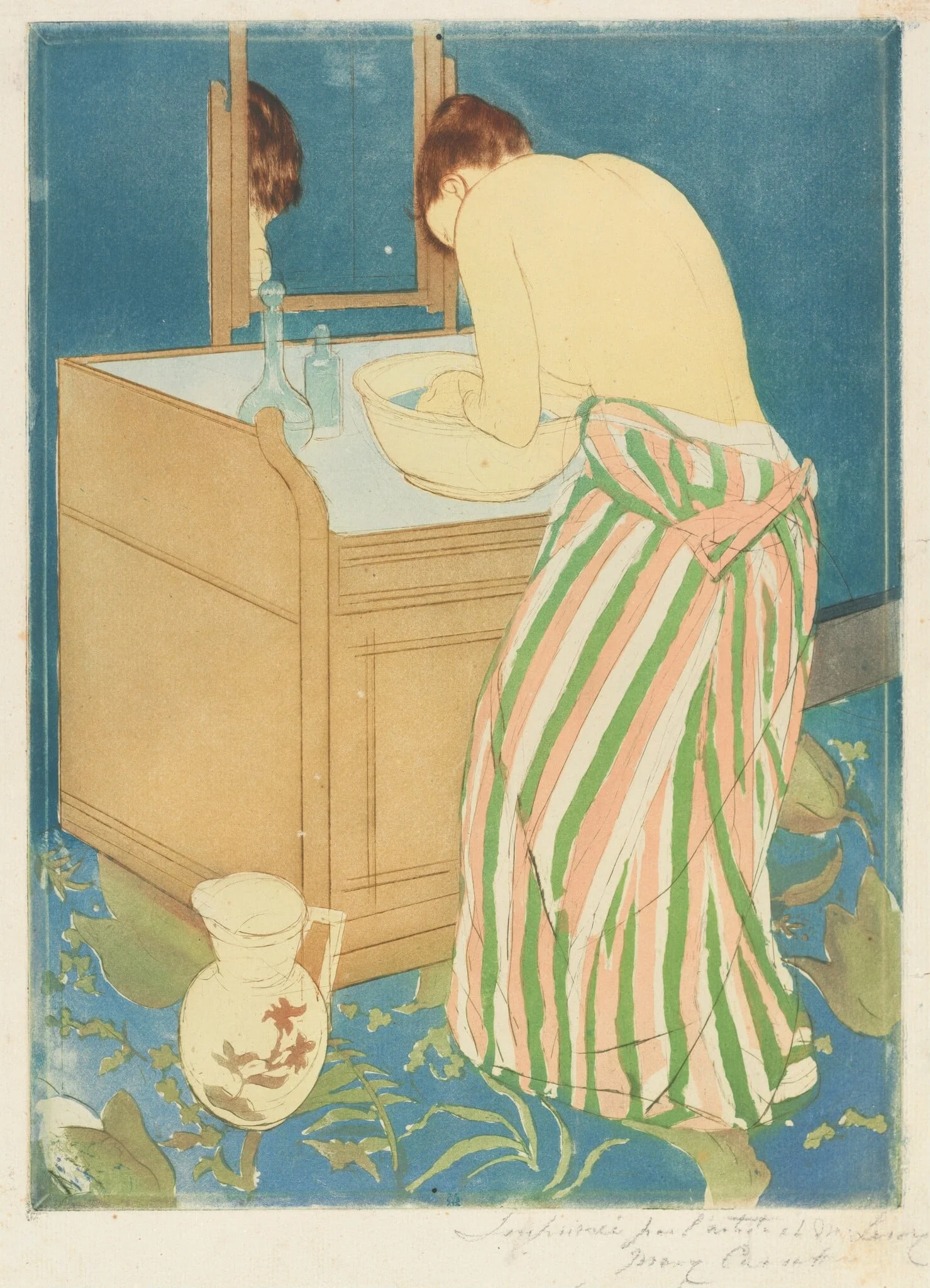 Woman Bathing, by Mary Cassatt, ink, 1890
