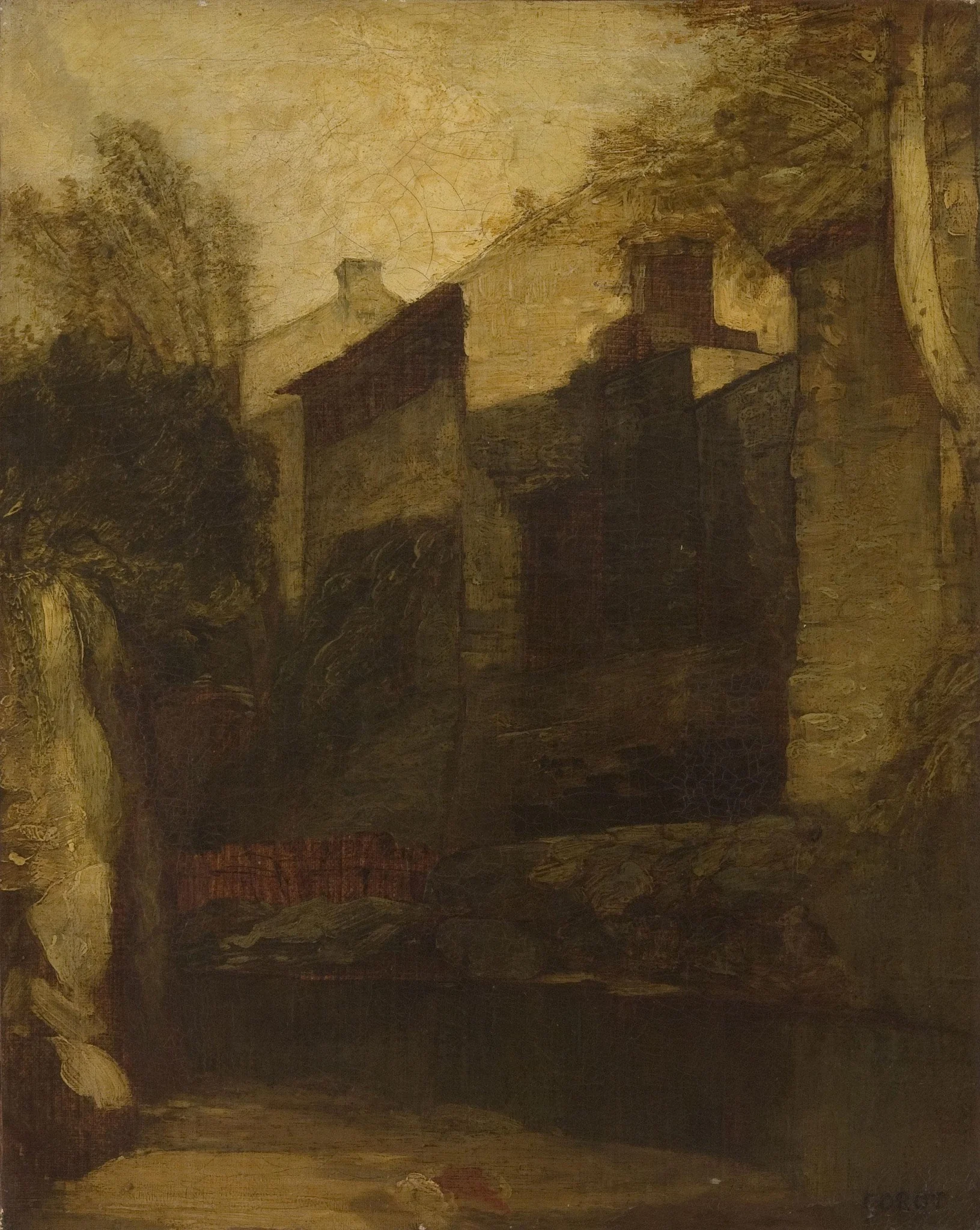 Courtyard, by Jean Baptiste Camille Corot, oil, 1845