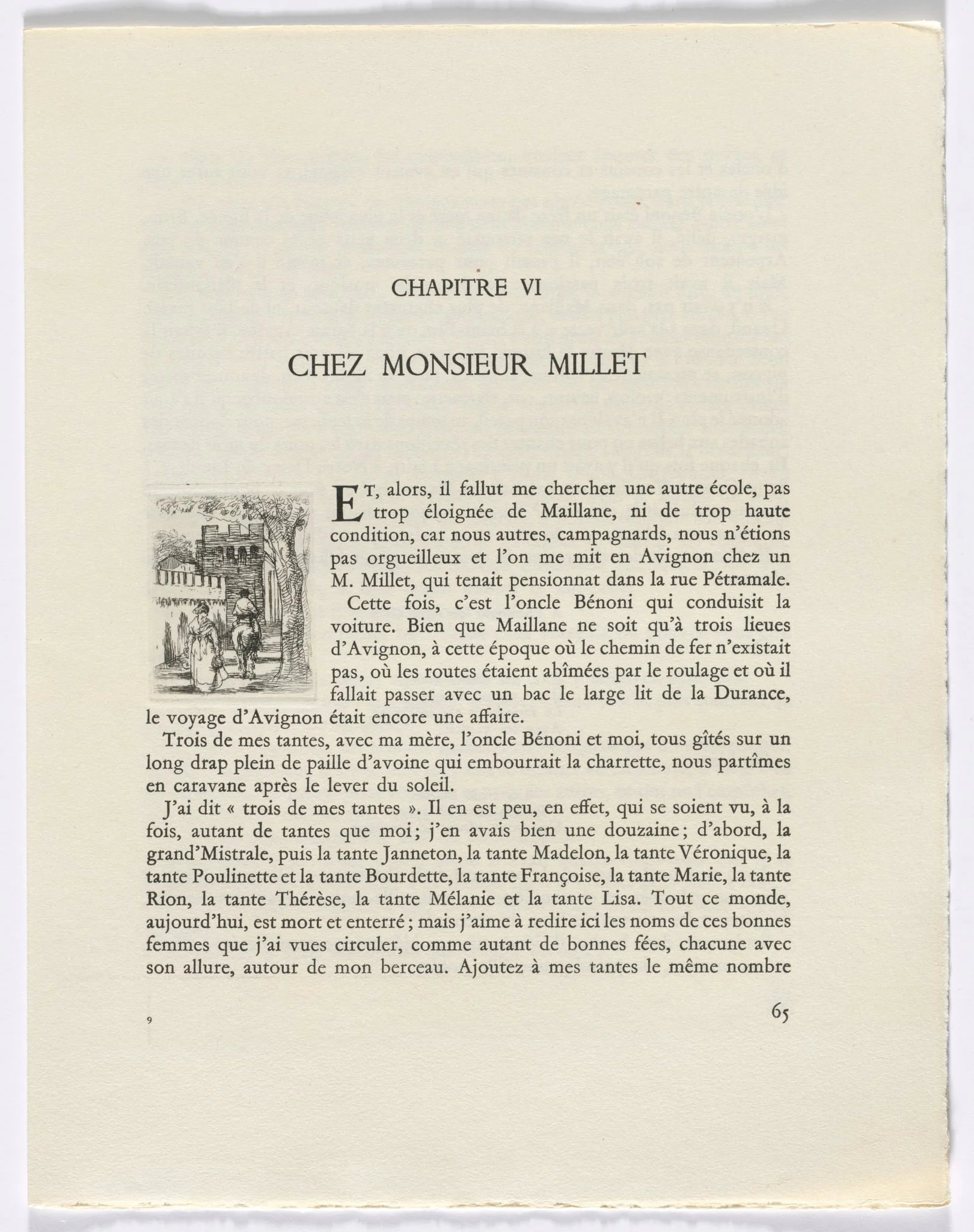 Frédéric Mistral: Mémoires et Recits by Frédéric Mistral: woman and man on horse (page 65), by Auguste Brouet, 1937
