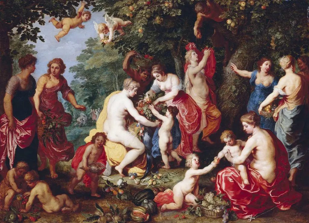 Nymphs and children under fruit trees (Naiads fill the cornucopia)