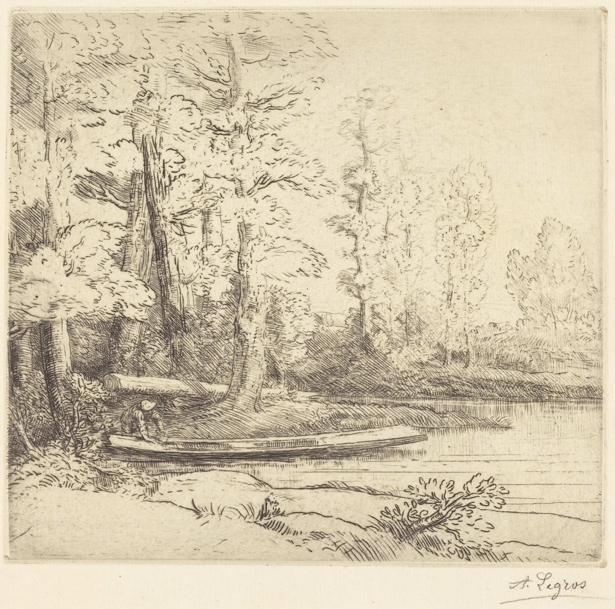 Trees at Water's Edge (Les arbres au bord de l'eau), by Alphonse Legros, ink, 1874