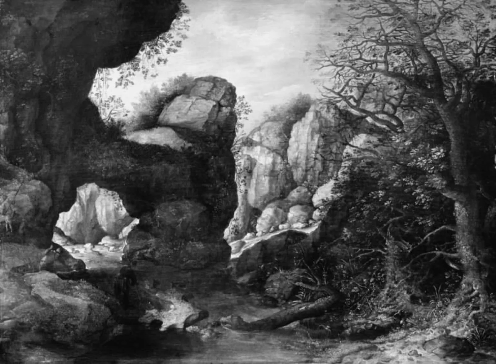 Rocky Landscape with a Goat Hunt, by Unknown, unspecified, 1612