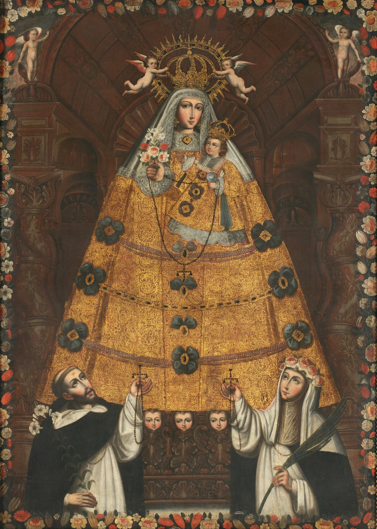 Our Lady of the Rosary with Saint Dominic and Saint Rose, by Unknown, oil, 1750