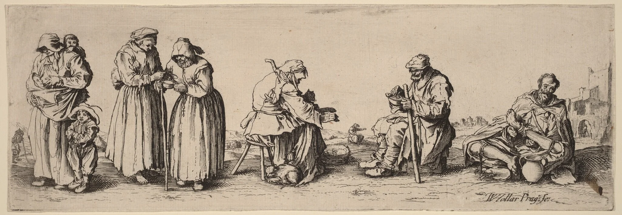 Six Men and Women Beggars, by Wenceslaus Hollar, ink, 1630