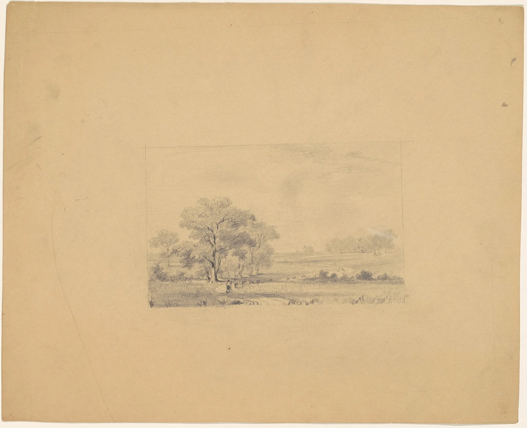 Pastoral Landscape, by James Goodwyn Clonney, graphite, 1845