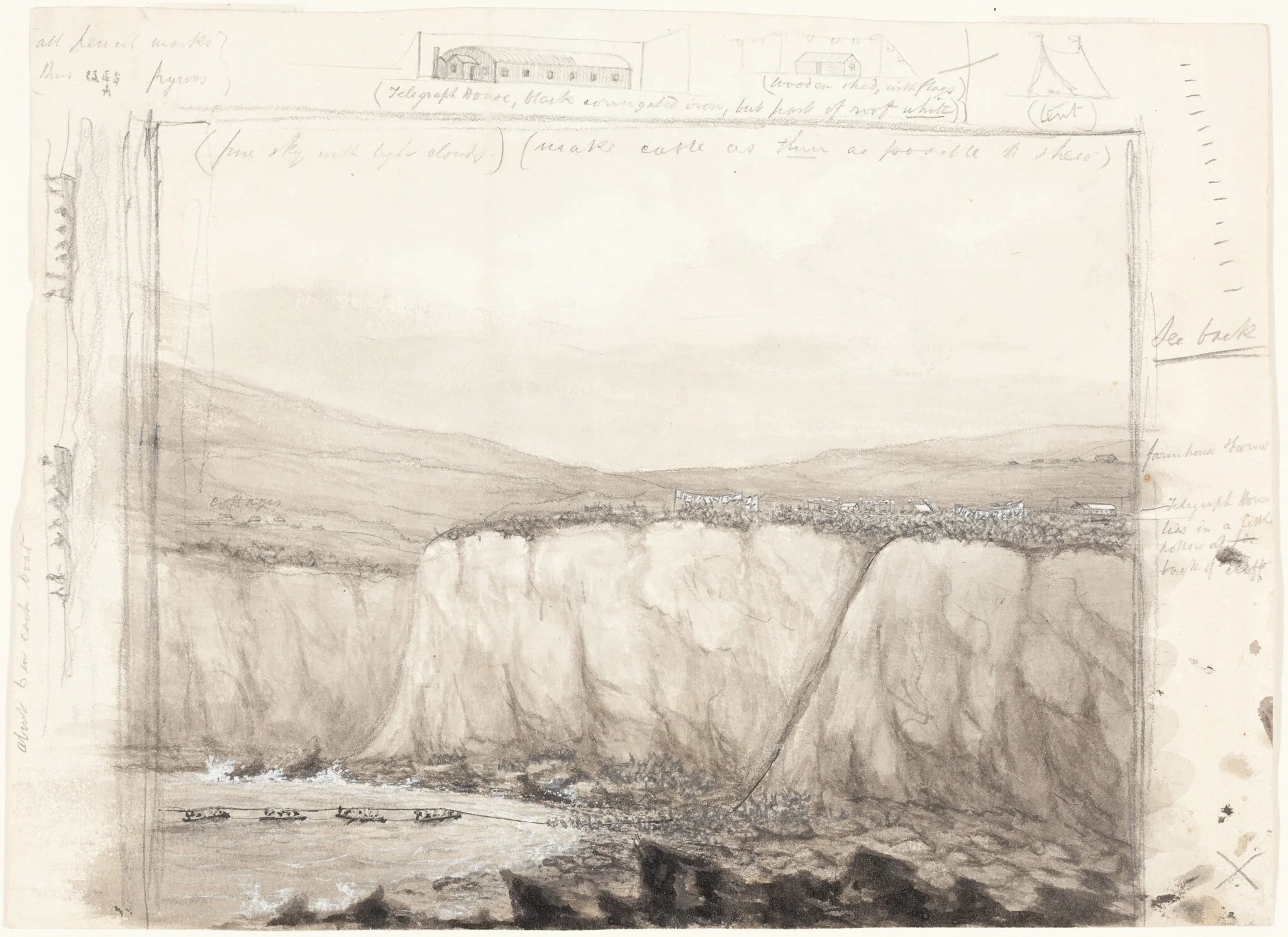 The Laying of the Atlantic Cable at Foilhommerum Bay, Ireland, by British 19th Century, ink, 1865