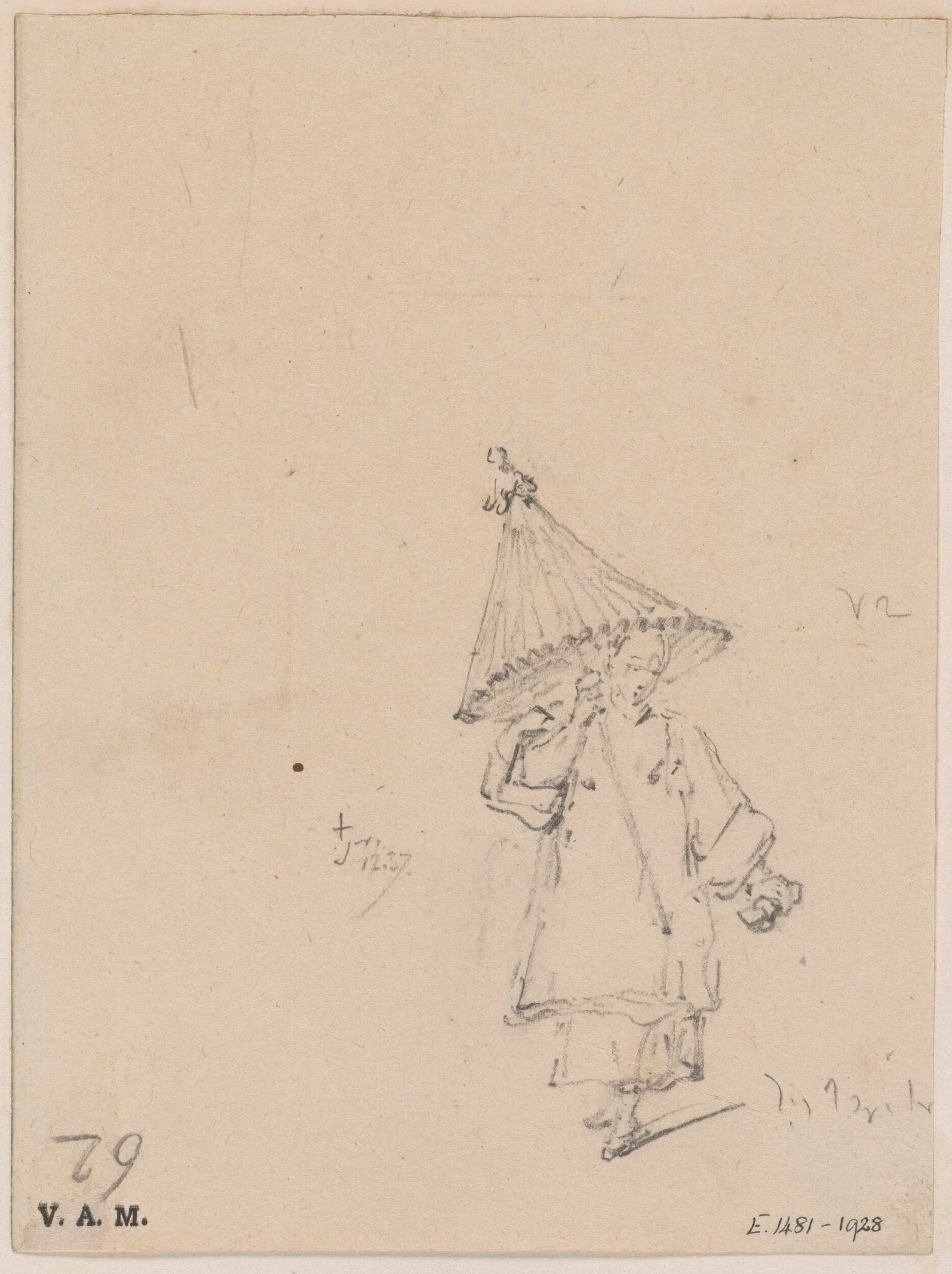 A Chinese woman holding a parasol, by George Chinnery, 6
