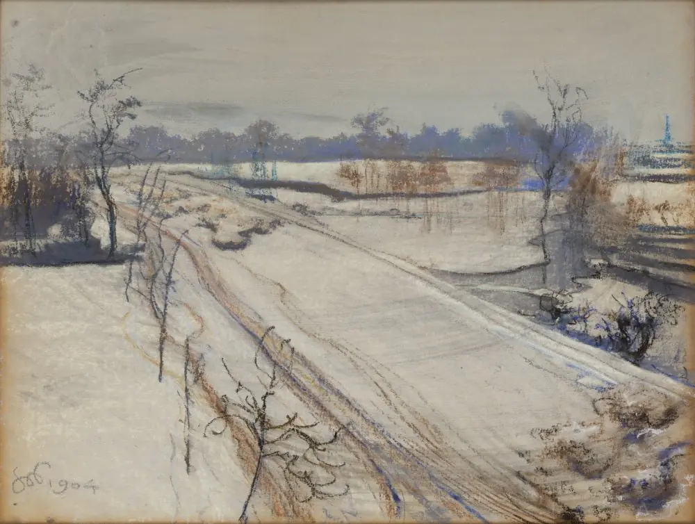 View of the Kościuszko Mound from the window in the artist's studio, gray day