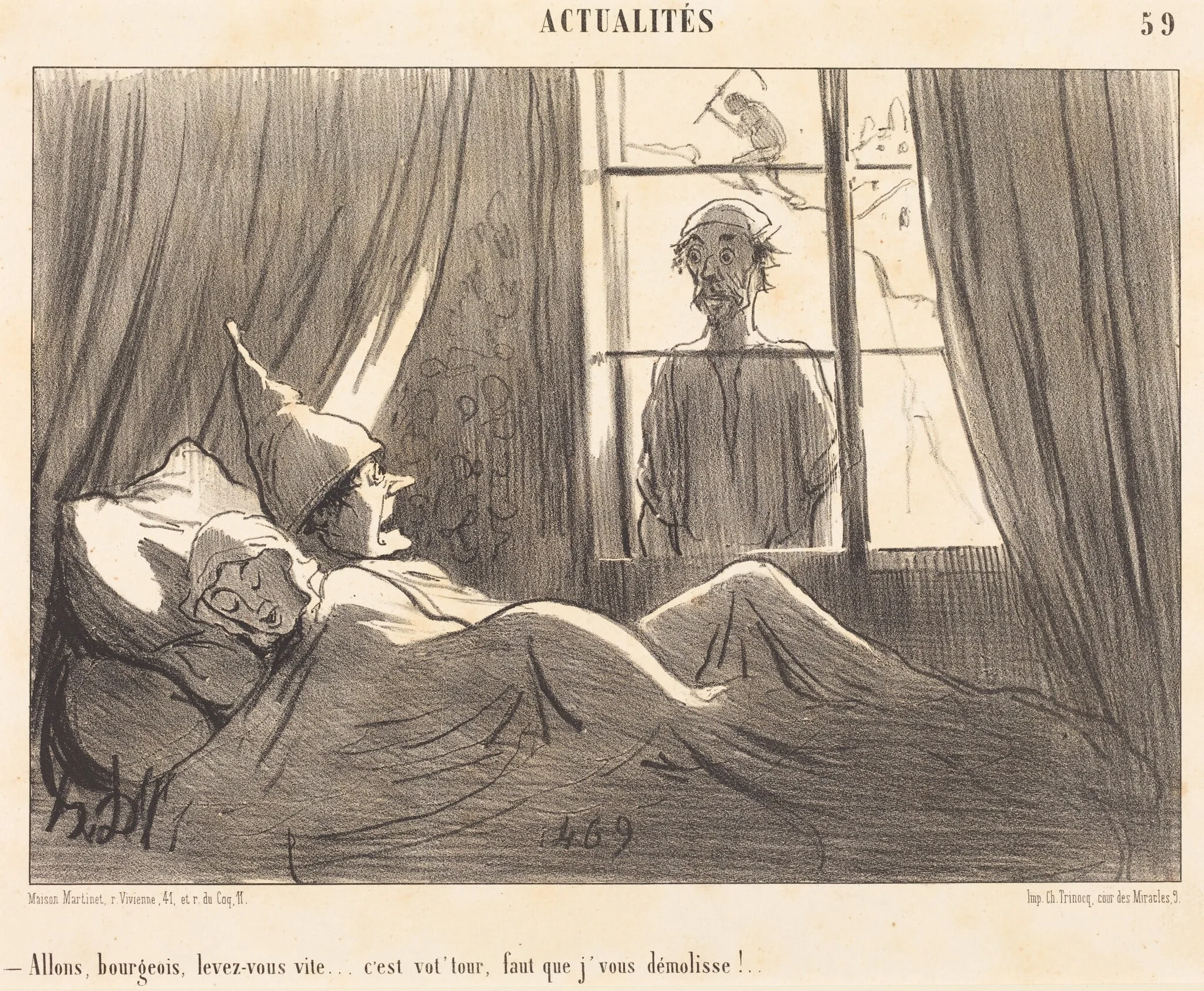 Allons bourgeois, levez-vous vite..., by Honoré Daumier, ink, 1852
