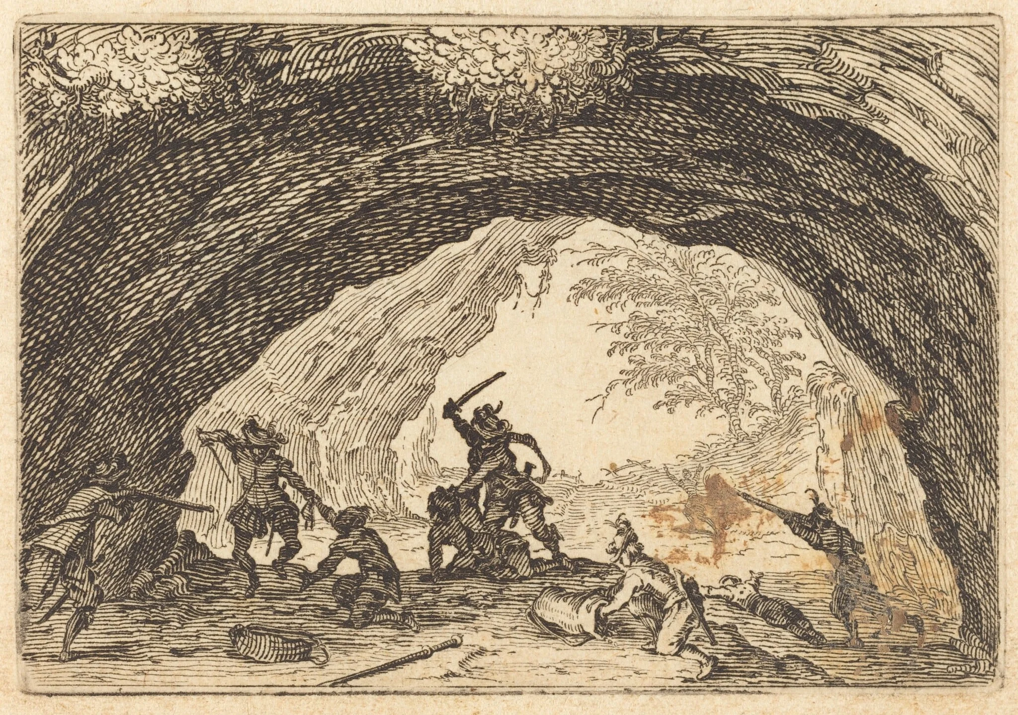 Soldiers Attacking Robbers, by Jacques Callot, ink, 1622