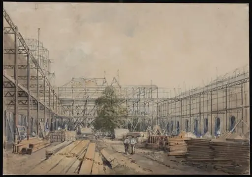 The South Court during the construction in September 1861 of the building for the International Exhibition, South Kensington