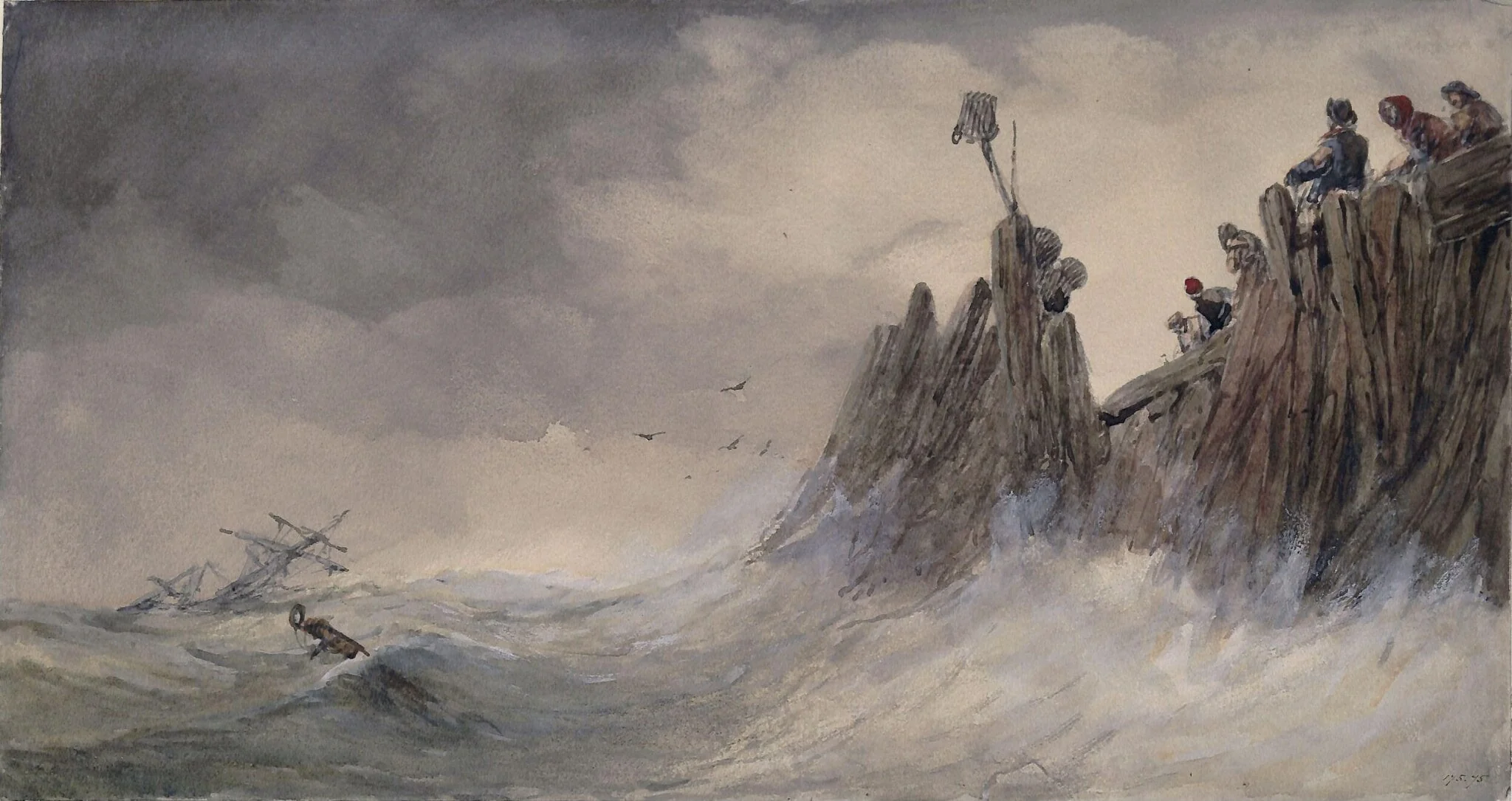 Wreck off Appledore, North Devon, by Alfred Herbert, watercolor, 1853