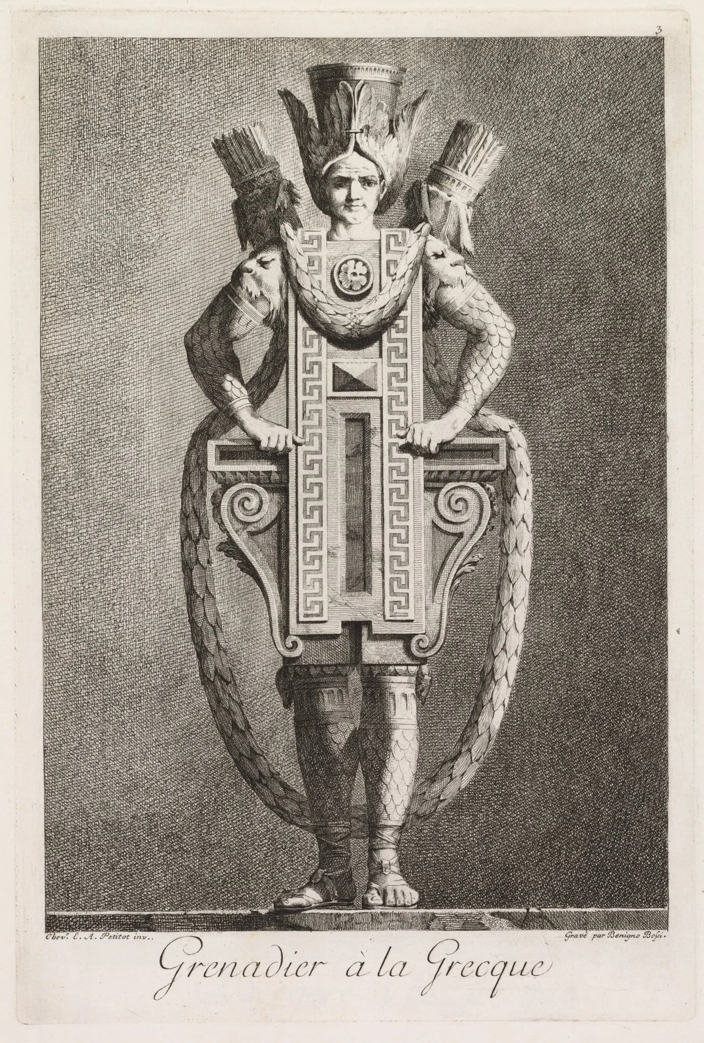 Grenadier in the Greek Style, Plate 3, by Benigno Bossi, 1771