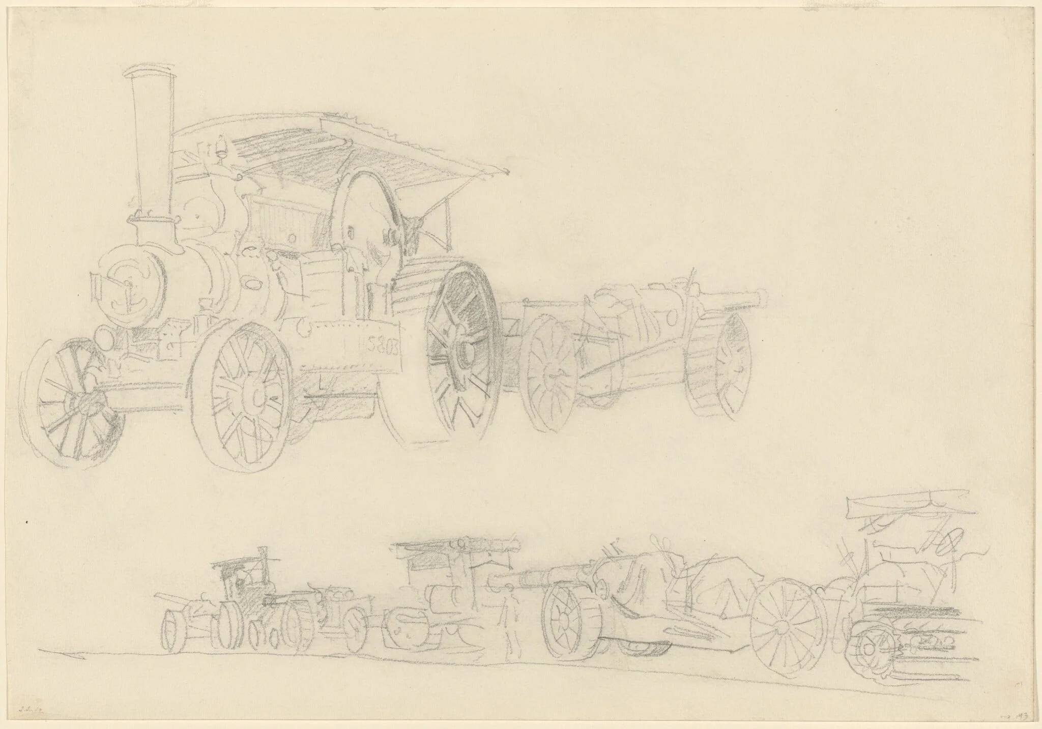 Gun Carriages, France, by John Singer Sargent, graphite, 1918