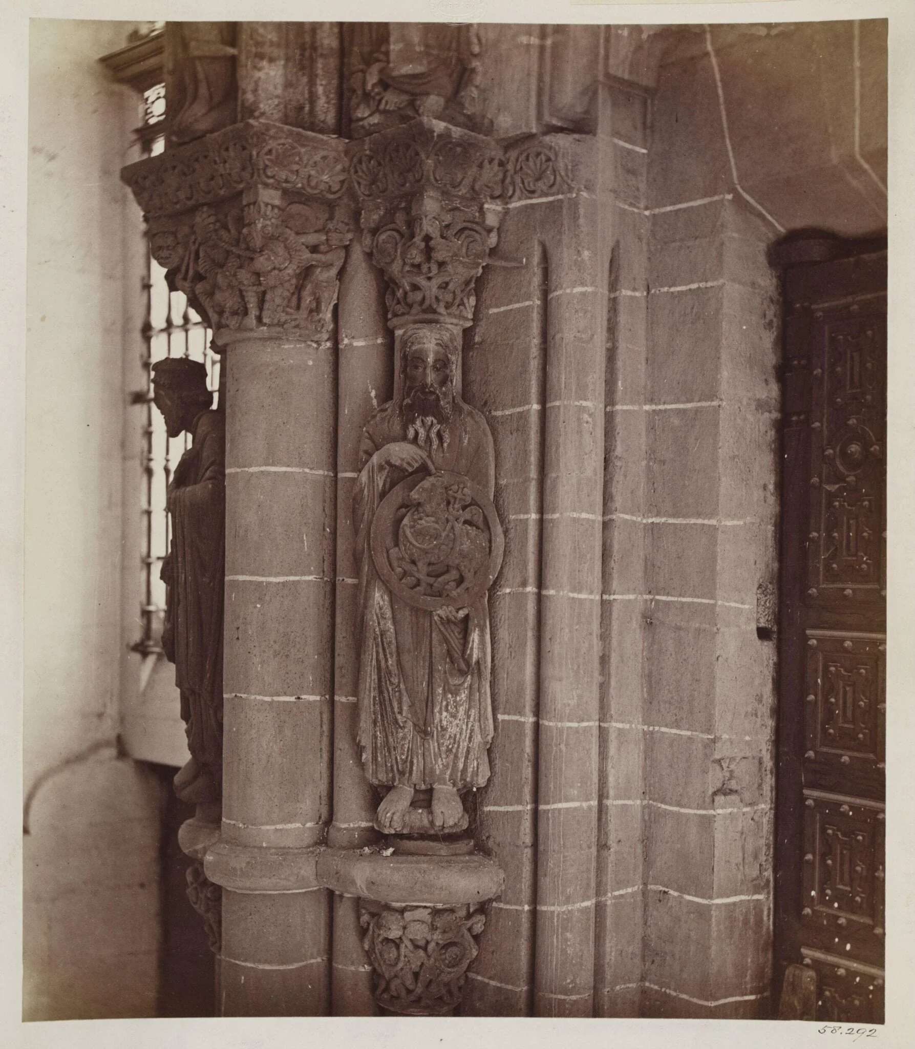 Cathedral, Santiago, Spain, Portico de la Gloria, Sculpture on pier, by Charles Thurston Thompson, photographic, 1867