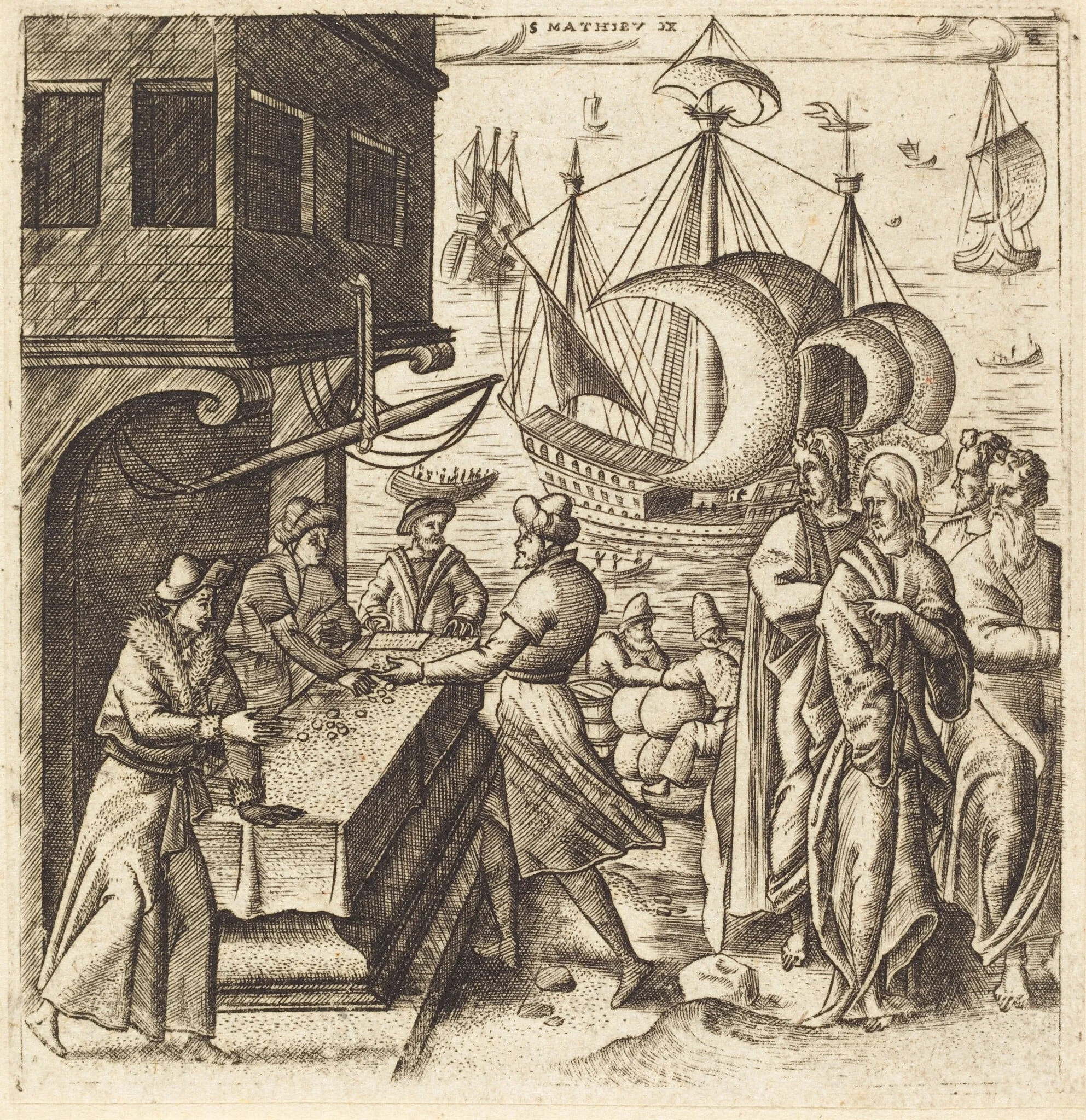 The Calling of Matthew, by Léonard Gaultier, ink, 1578